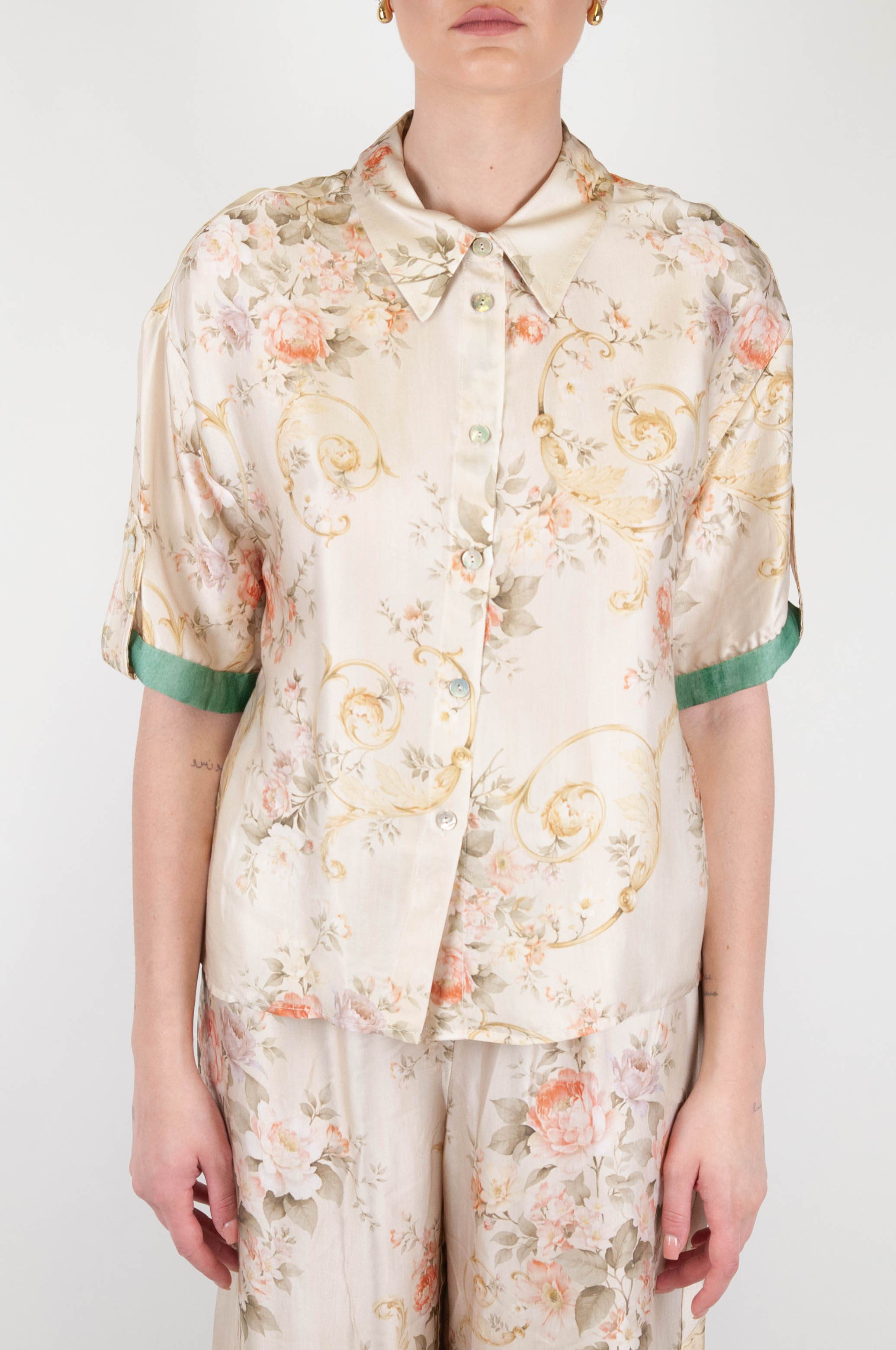 Tension in - Floral patterned half-sleeved shirt in viscose