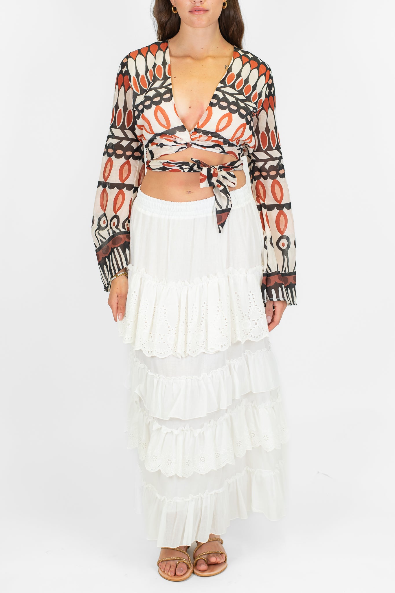 Tensione in - Gonna in mussola di cotone con elastico in vita e balze