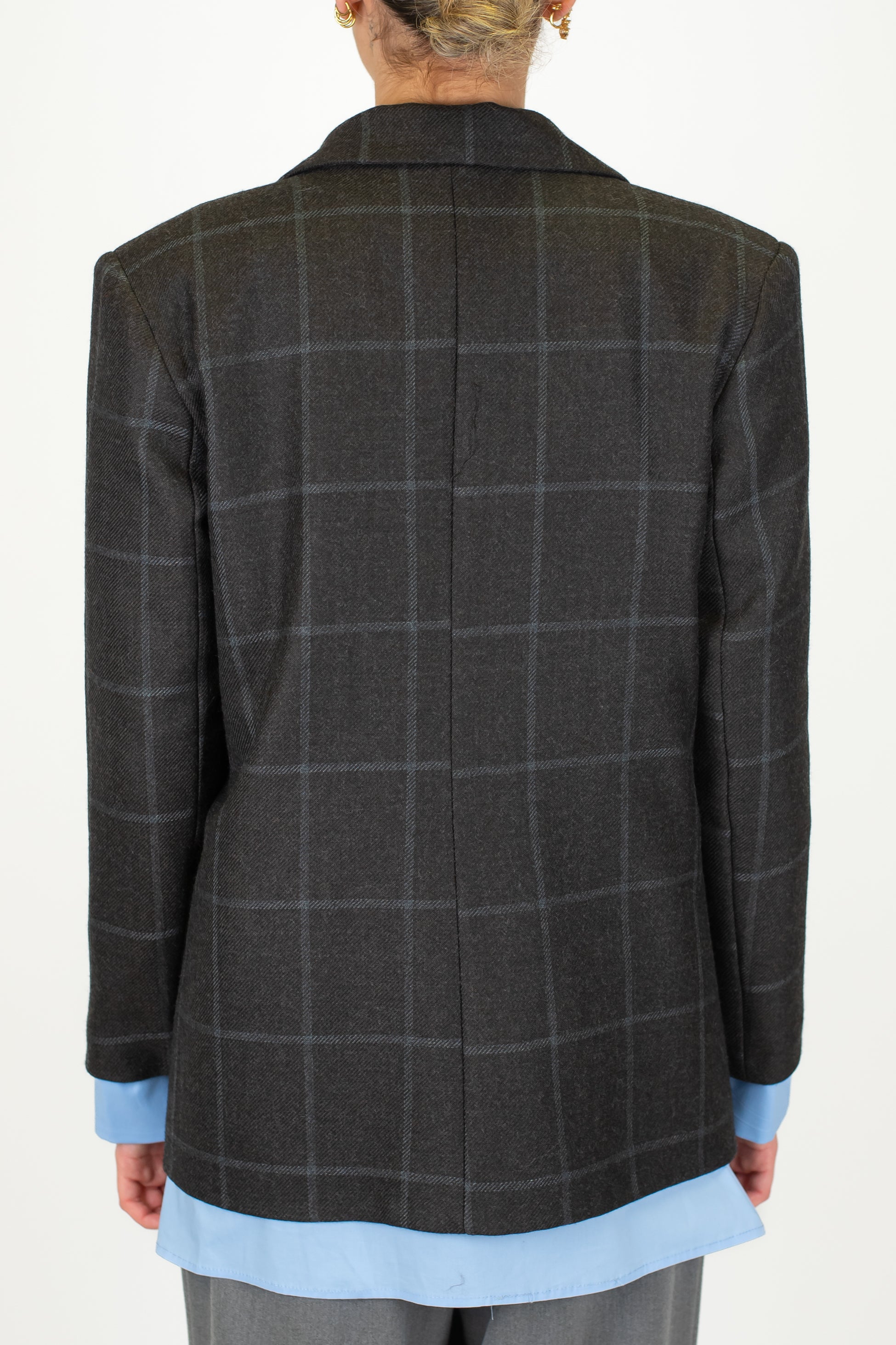 Motel - Giacca fantasia check in misto lana con spille e