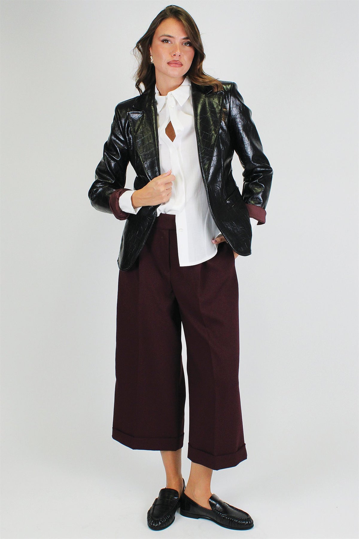 Tensione in - Pantalone palazzo crop con chiusura a scomparsa