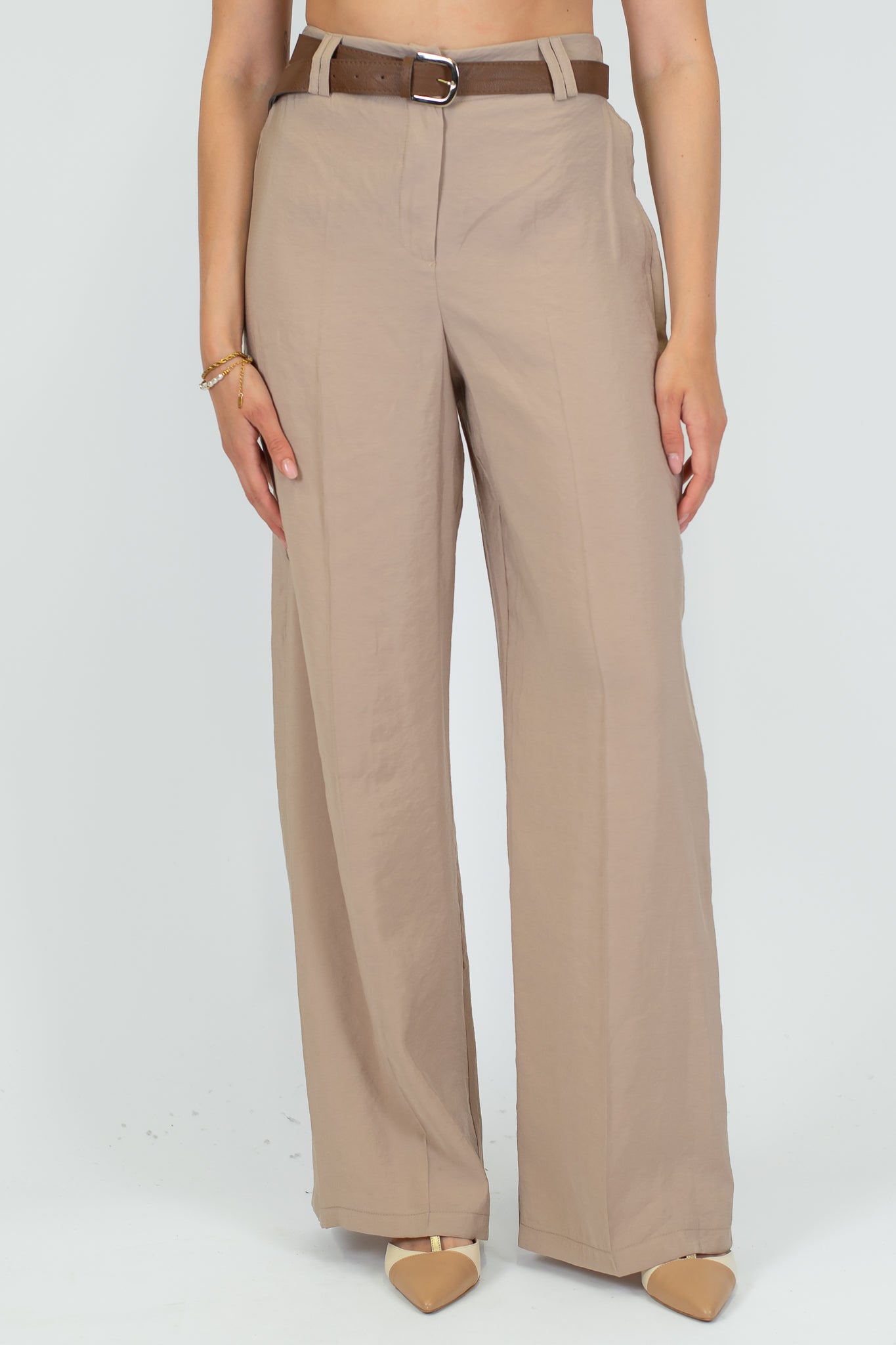 Haveone - Pantalone palazzo con elastico dietro e cintura