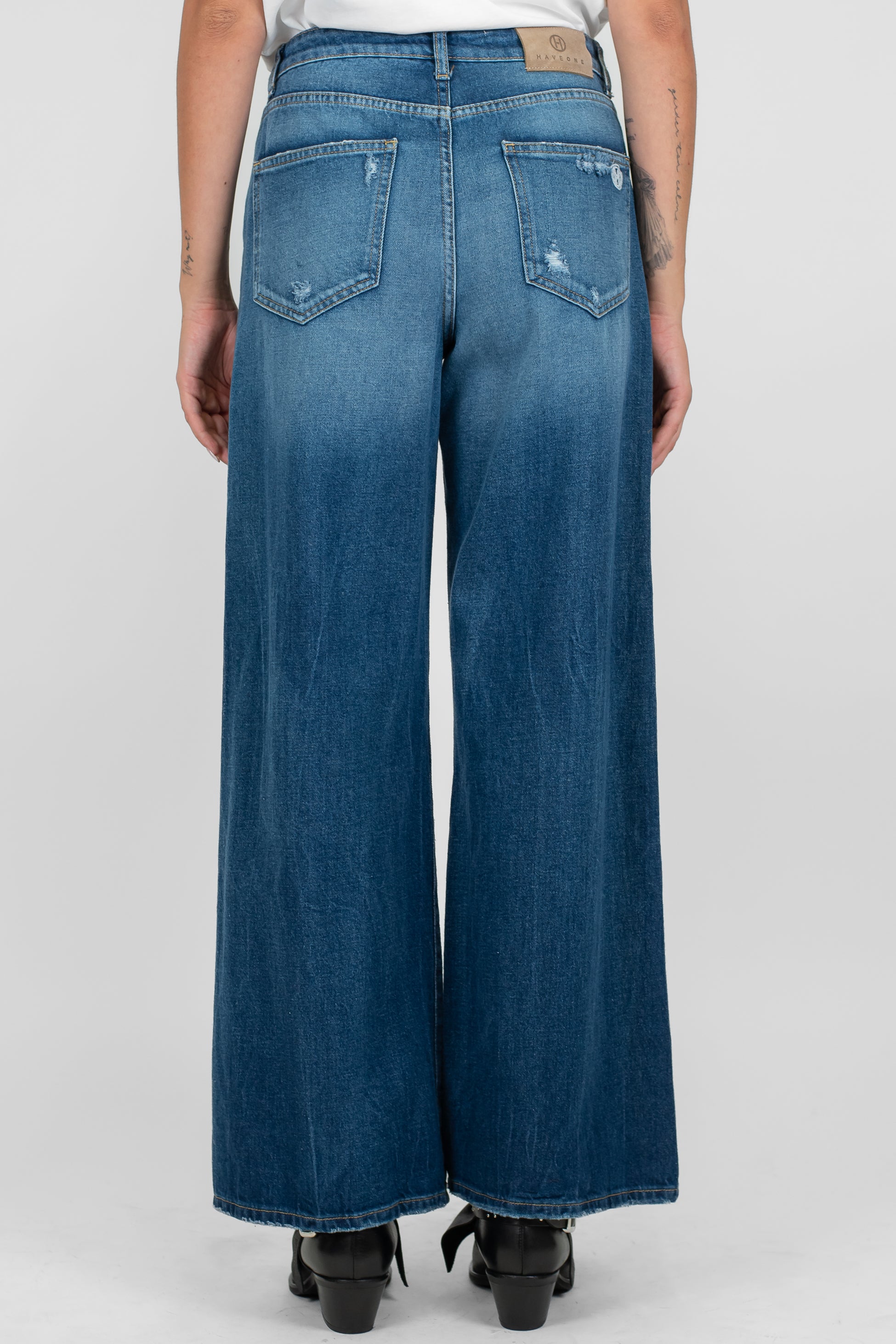 Haveone - Jeans palazzo lavaggio medio con rotture