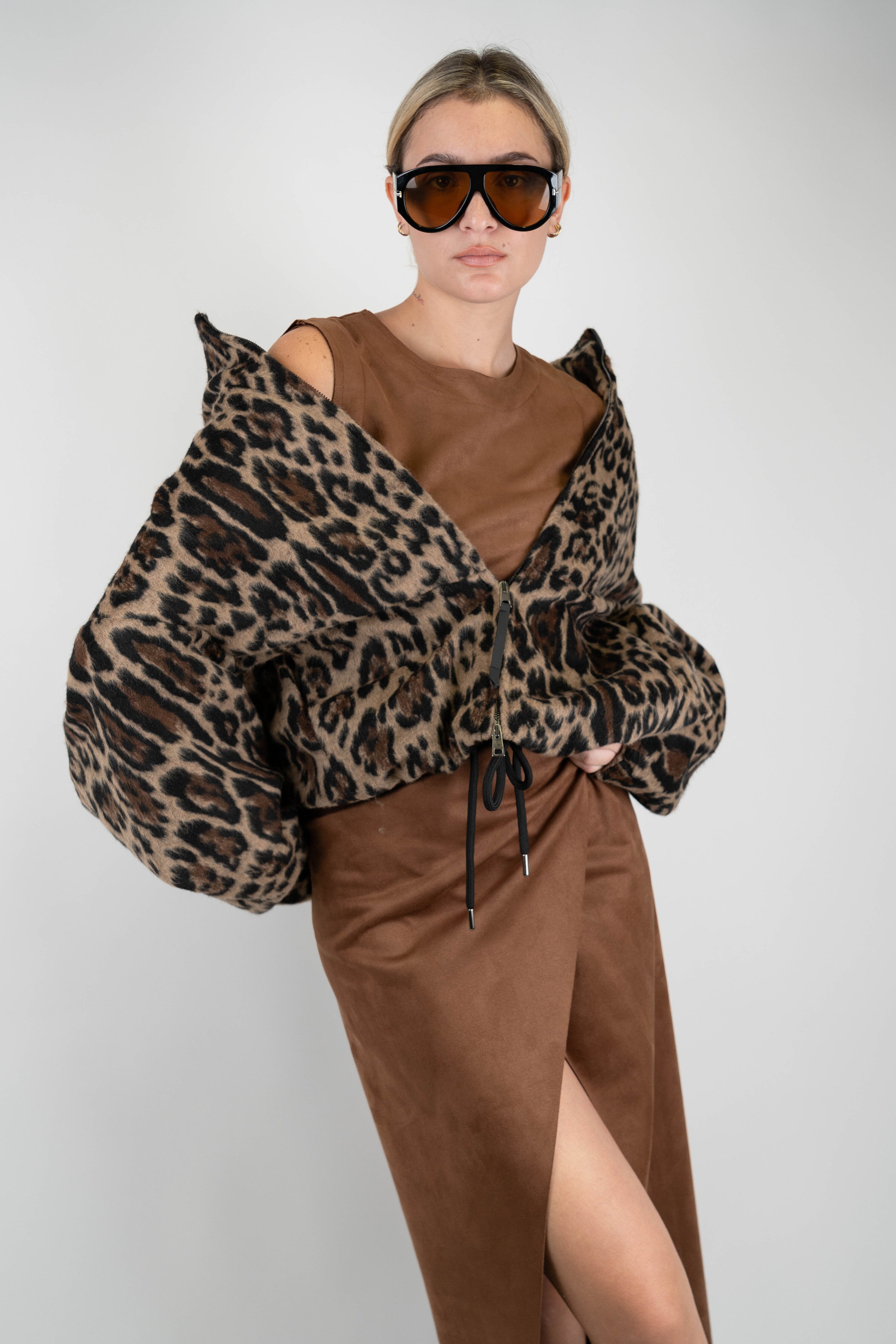 Tensione in - Bomber fantasia animalier in misto lana