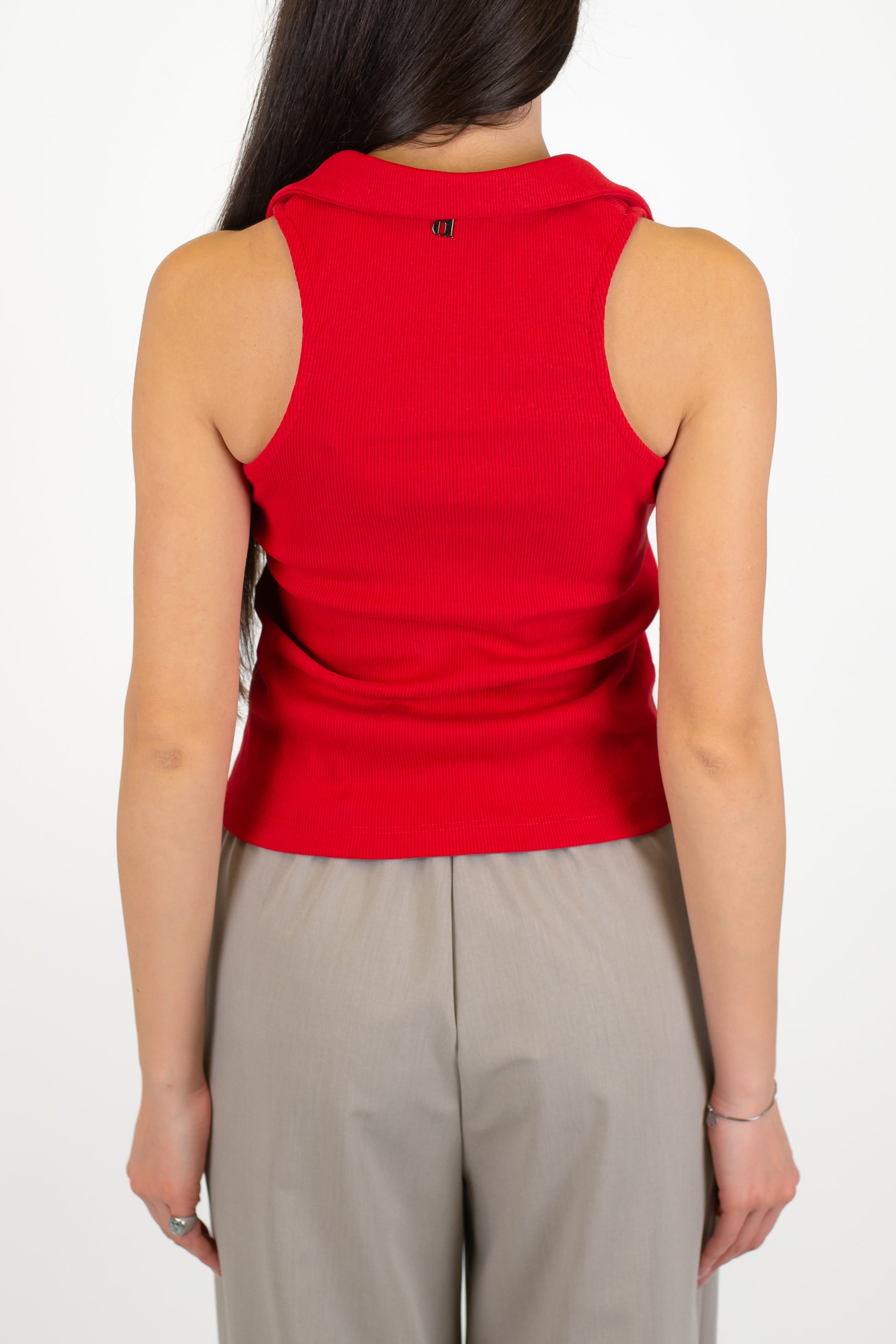 Dixie - Top a costine scollo a V con colletto