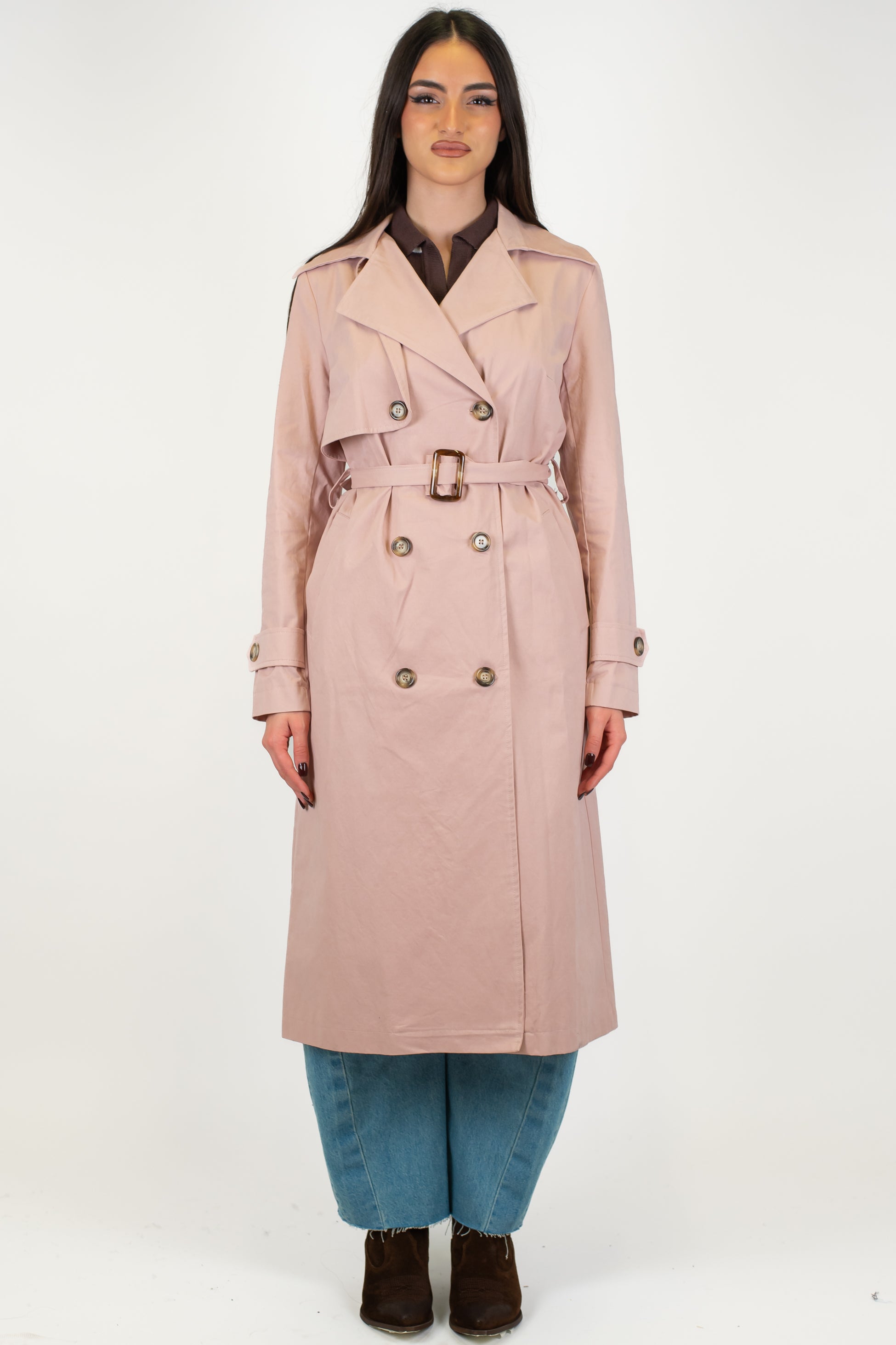 Tensione in - Trench lungo doppiopetto con cintura in tessuto