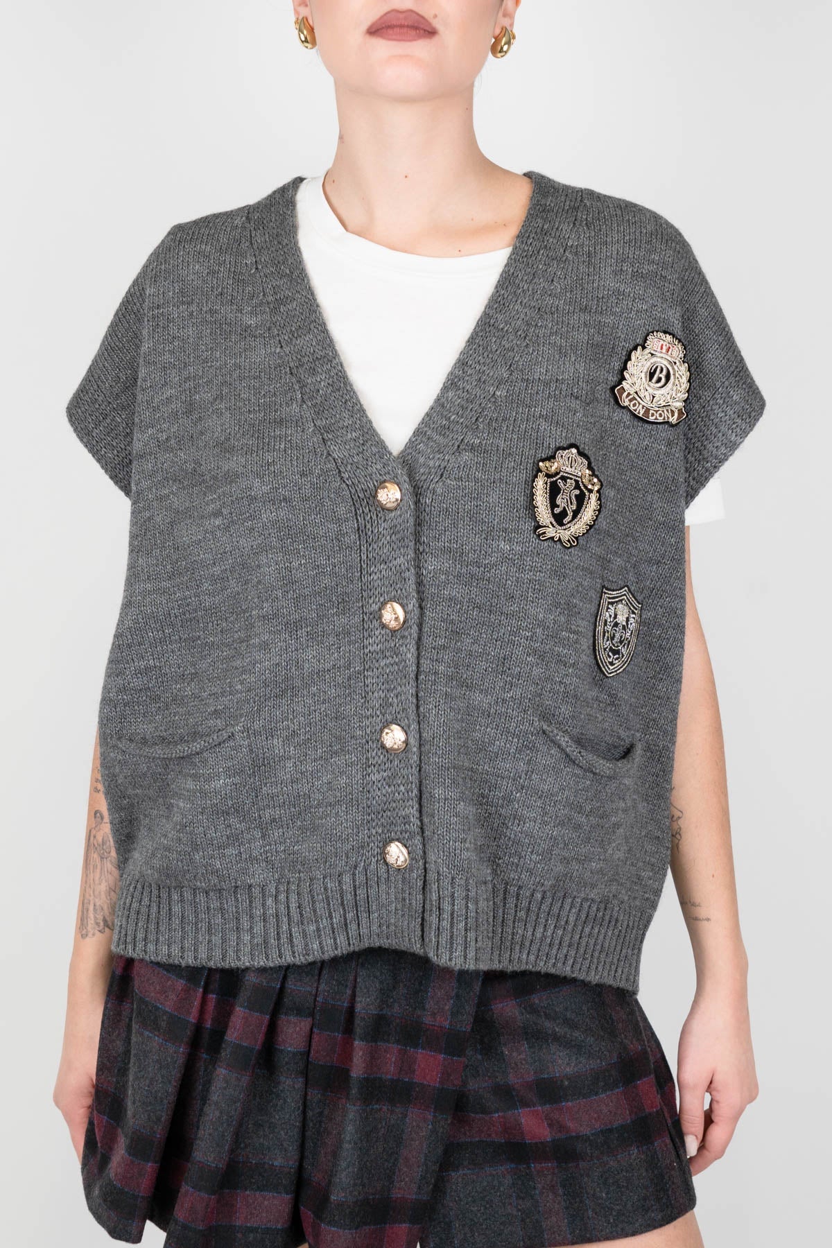 Tensione in - Gilet in maglia misto lana con patch