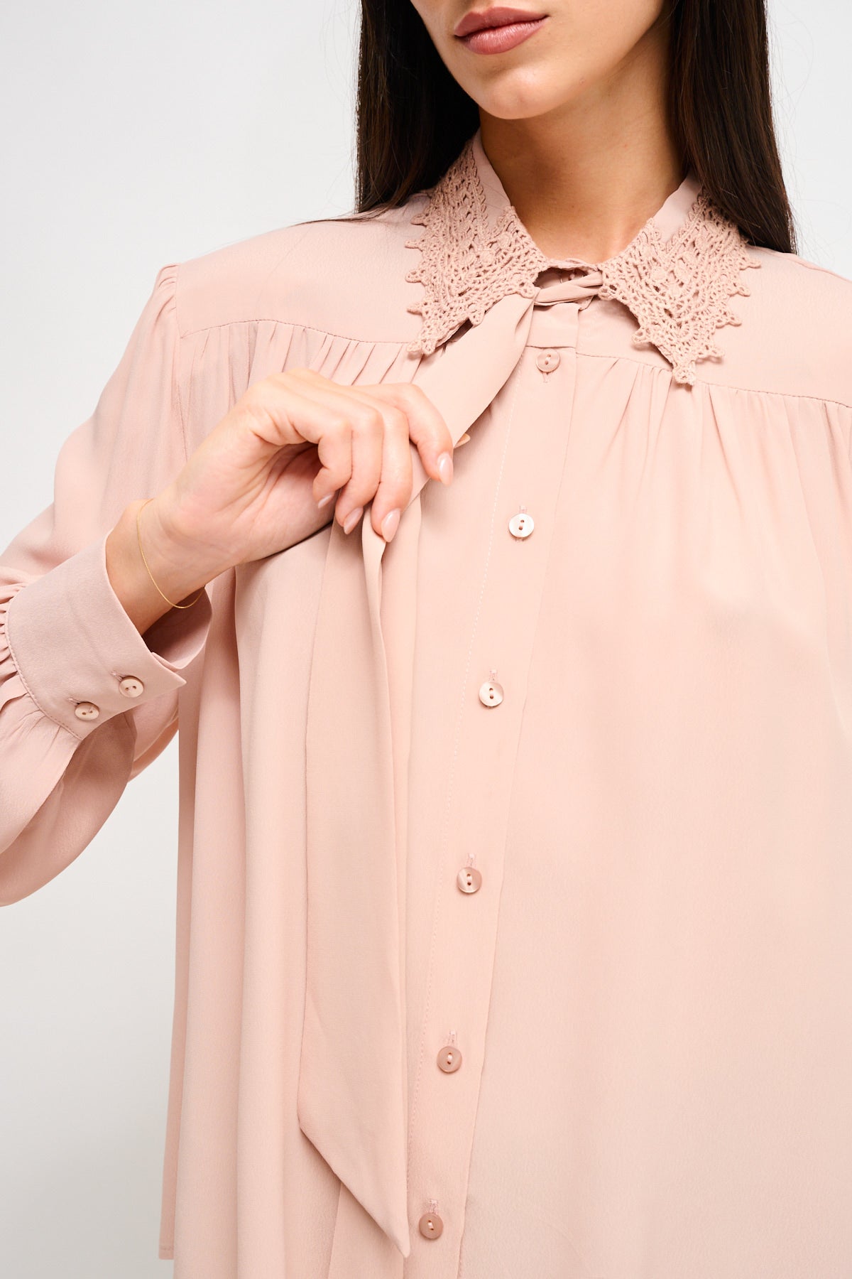 Maryley - Camicia in viscosa con colletto in pizzo e spalline