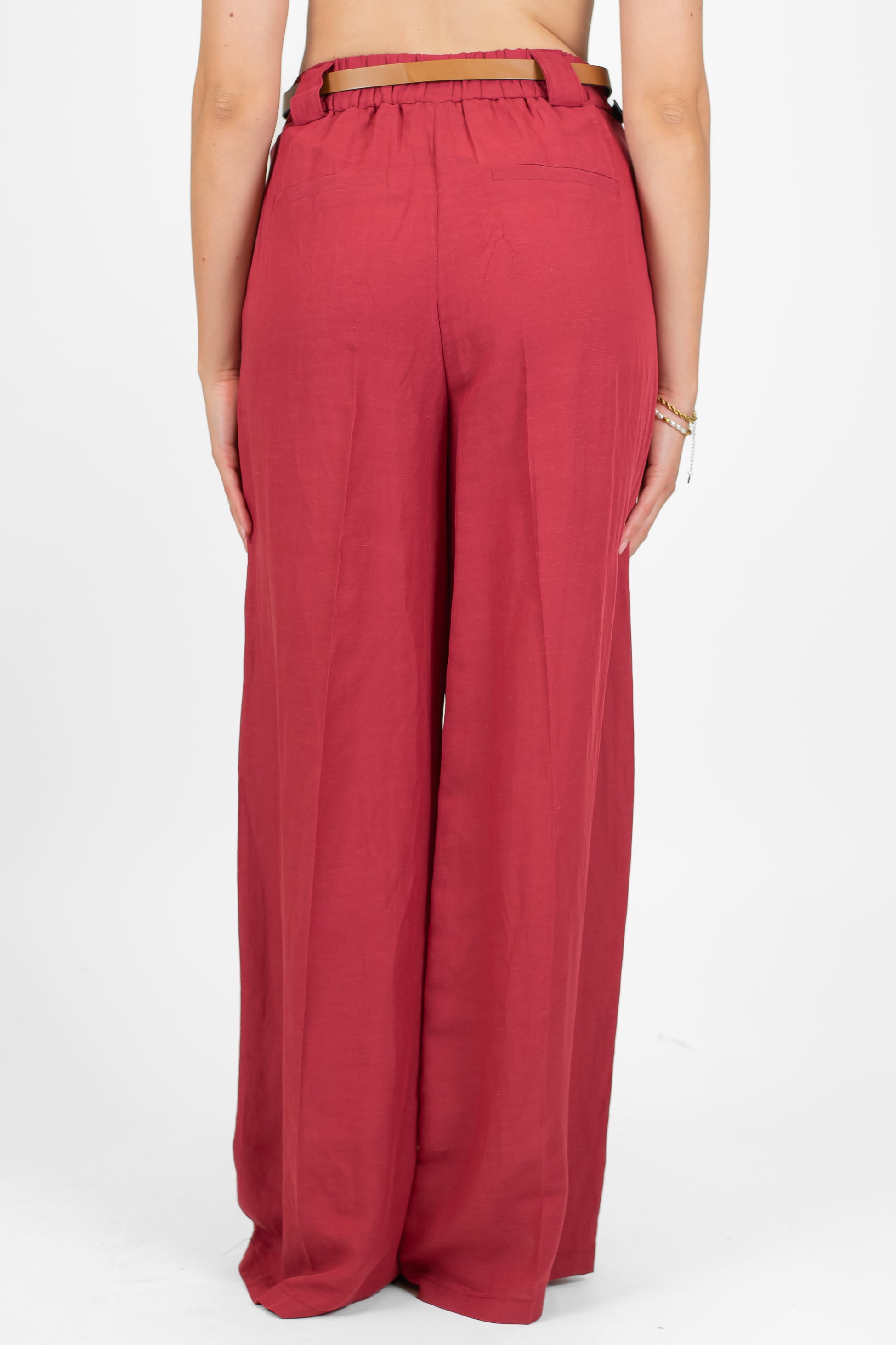 Tensione in - Pantalone palazzo in misto lino e viscosa con elastico sul retro