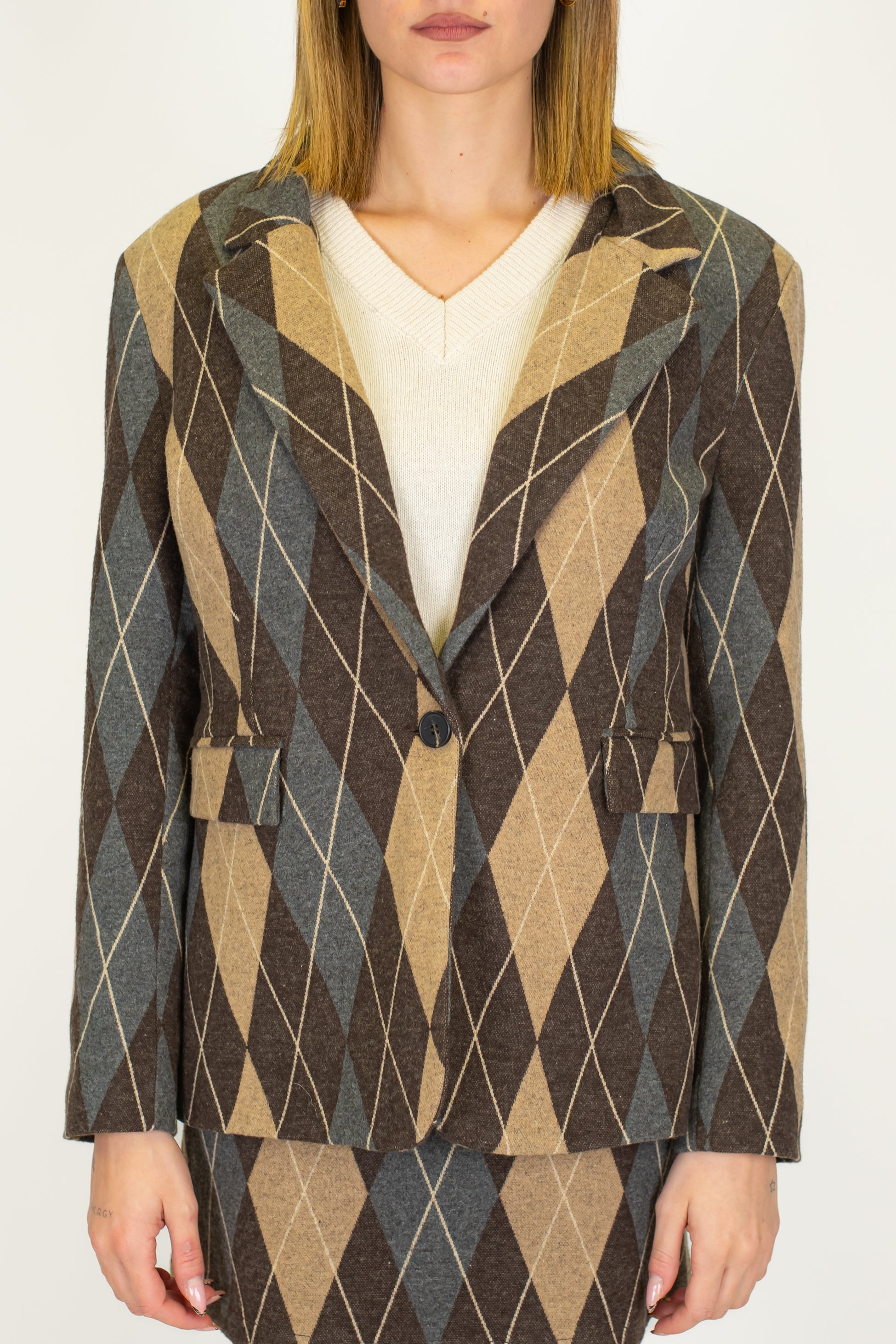 Tensione in - Giacca monopetto fantasia rombi