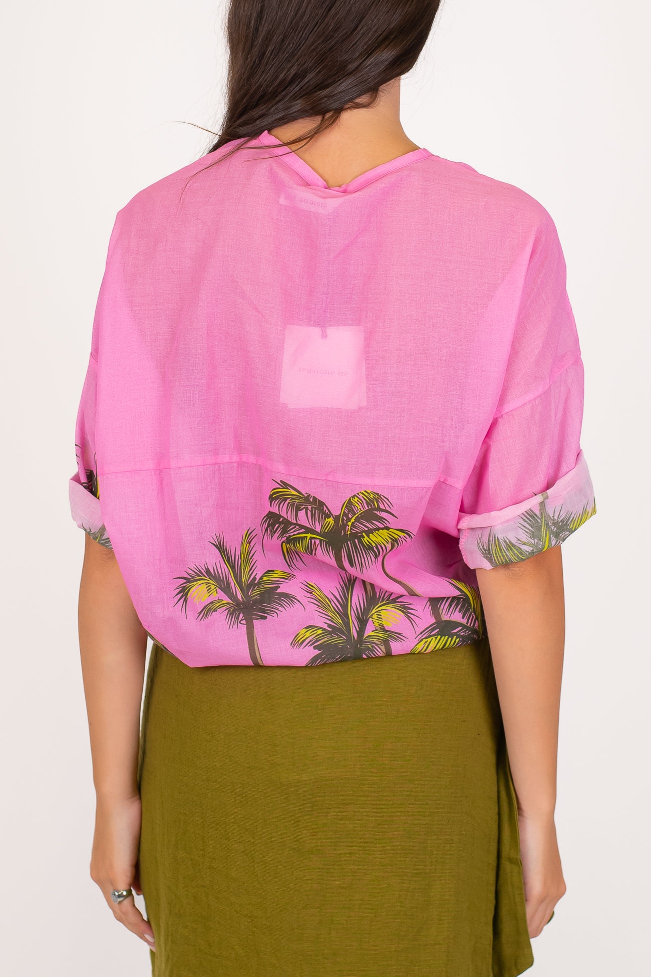 Tensione in - Camicia in mussola di cotone fantasia palme