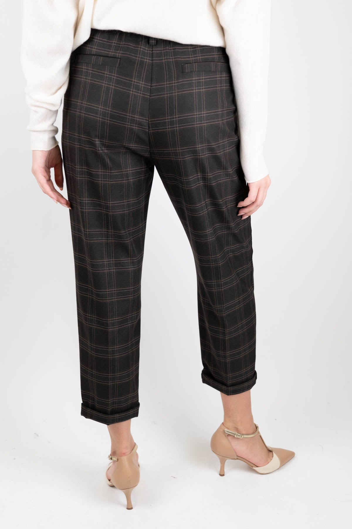 Tensione in - Pantalone regular fantasia check con elastico sul retro