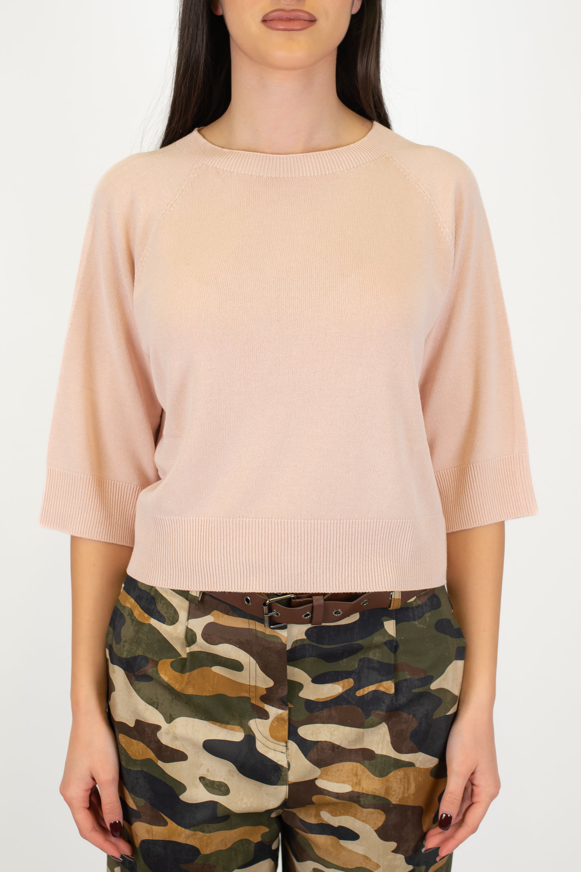 Kontatto - Maglia girocollo con manica tre quarti in viscosa leggera