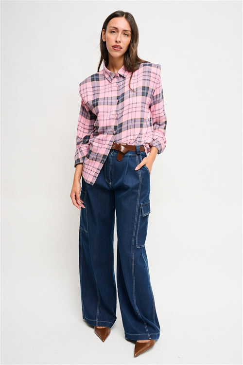 Maryley - Camicia fantasia check con spalline