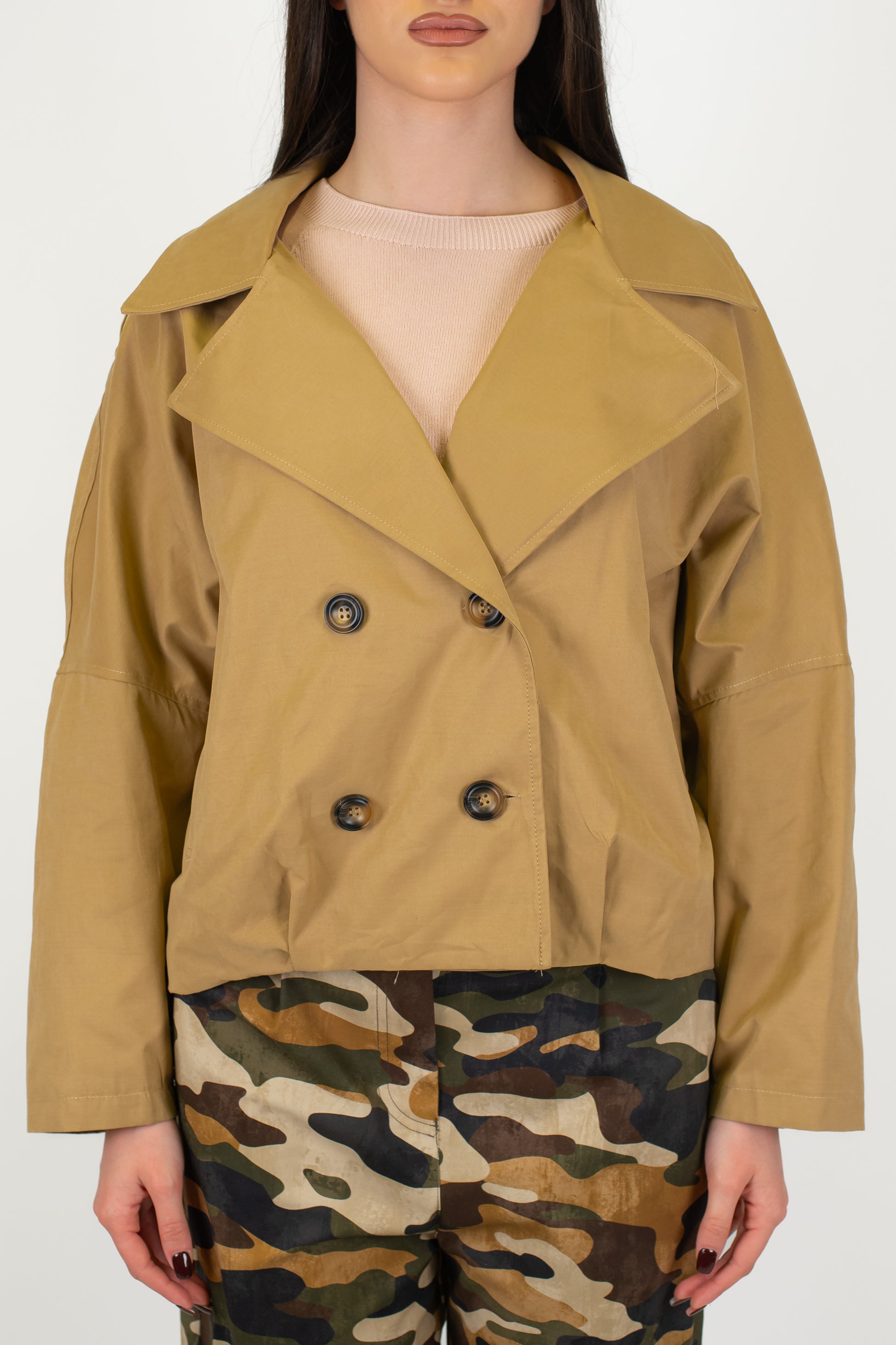 Haveone - Trench corto doppiopetto con rever ampio