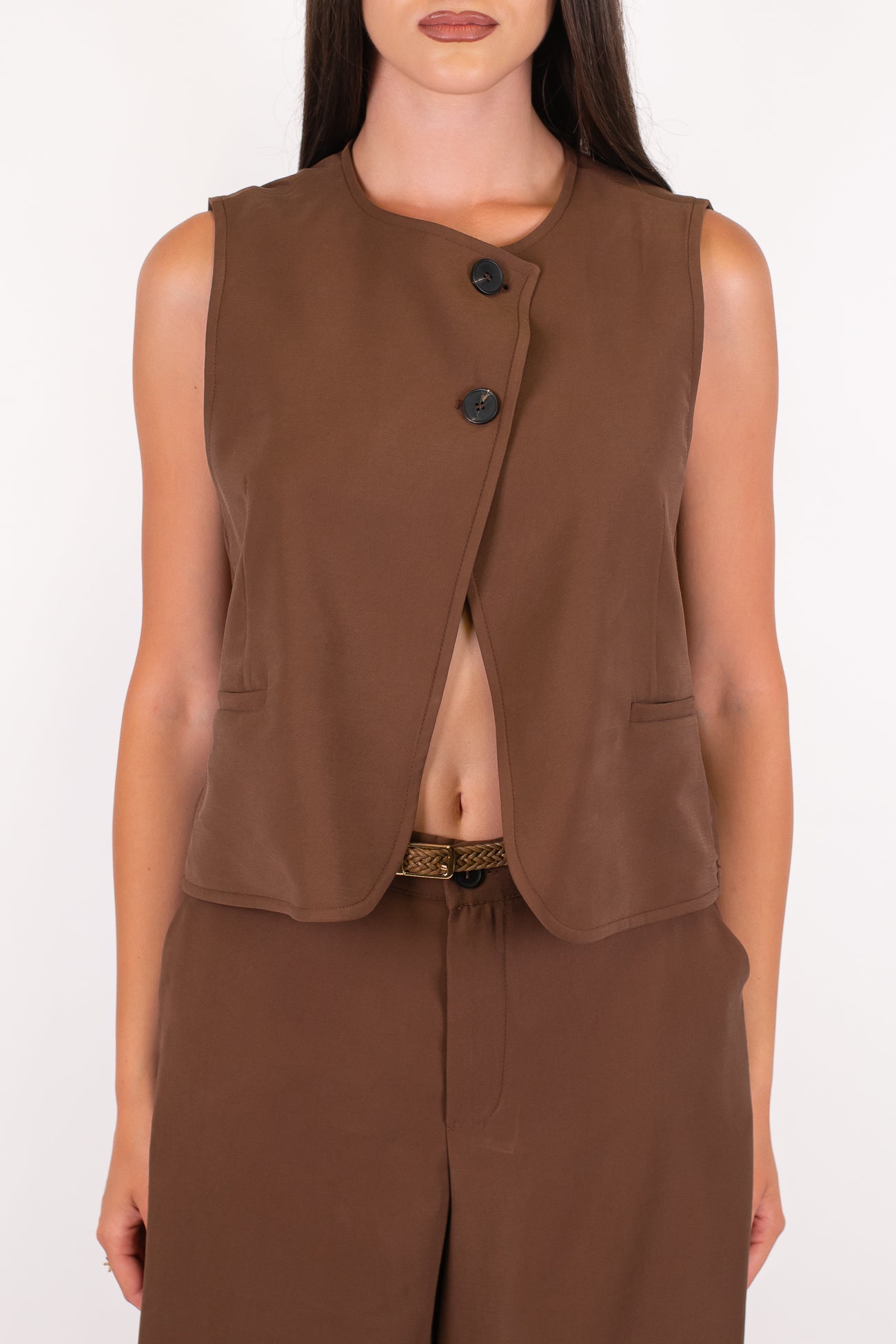 Haveone - Gilet con chiusura asimmetrica alta in viscosa leggera