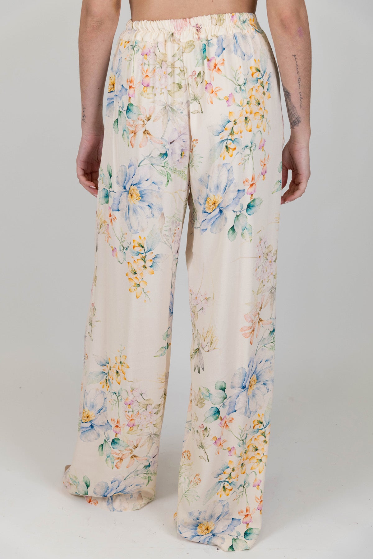 Dixie - Pantalone palazzo fantasia floreale in viscosa con elastico in vita