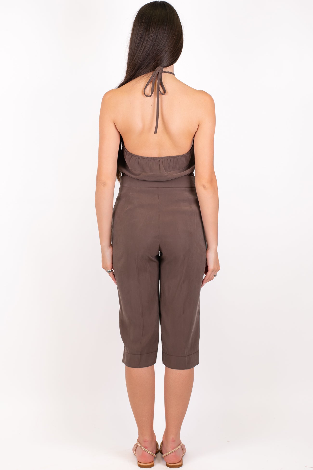 Maryley - Coordinato in modal top fazzoletto scollo americano e pinocchietto con chiusura zip laterale