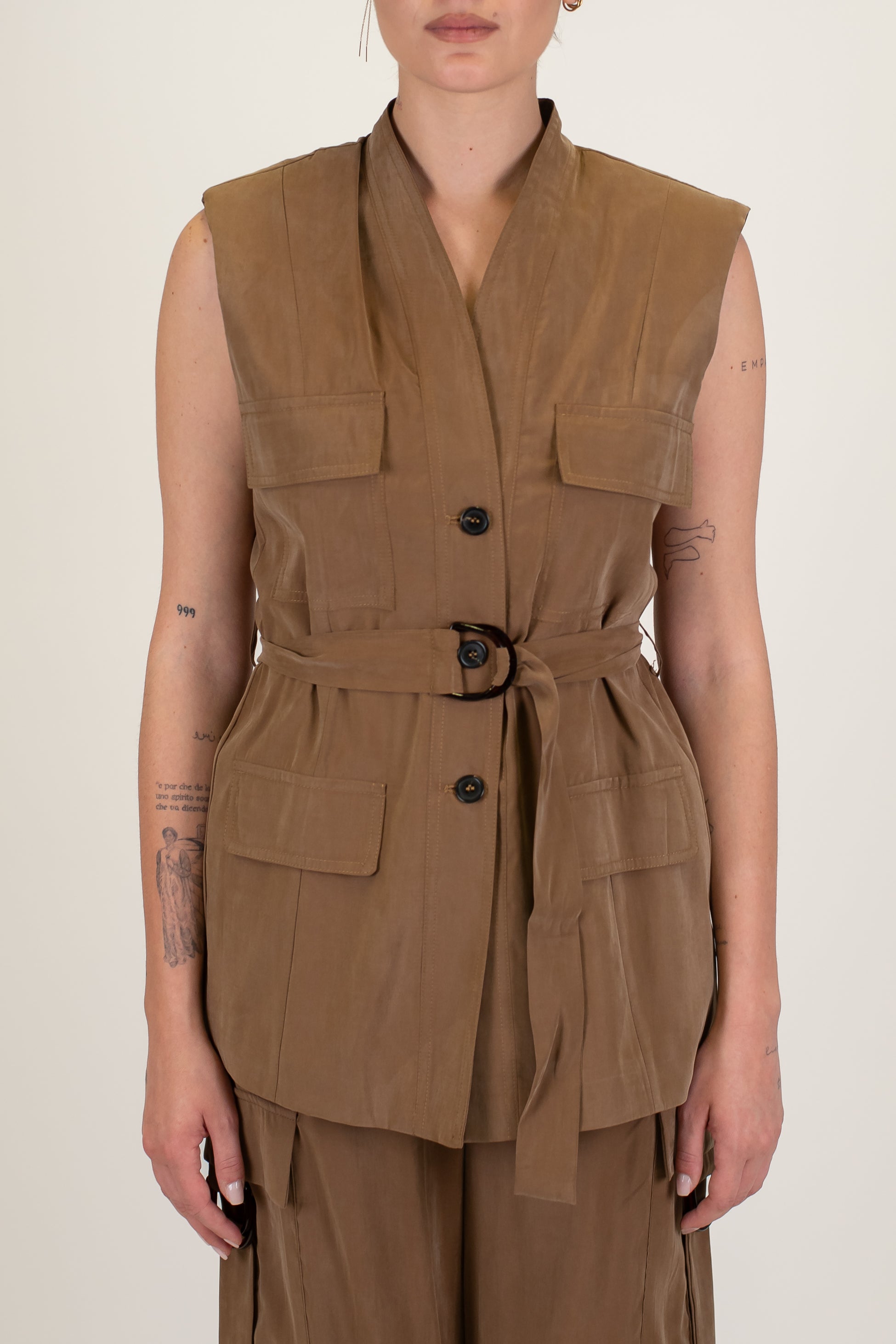 Maryley - Sahariana giromaniche in modal con cintura in tessuto