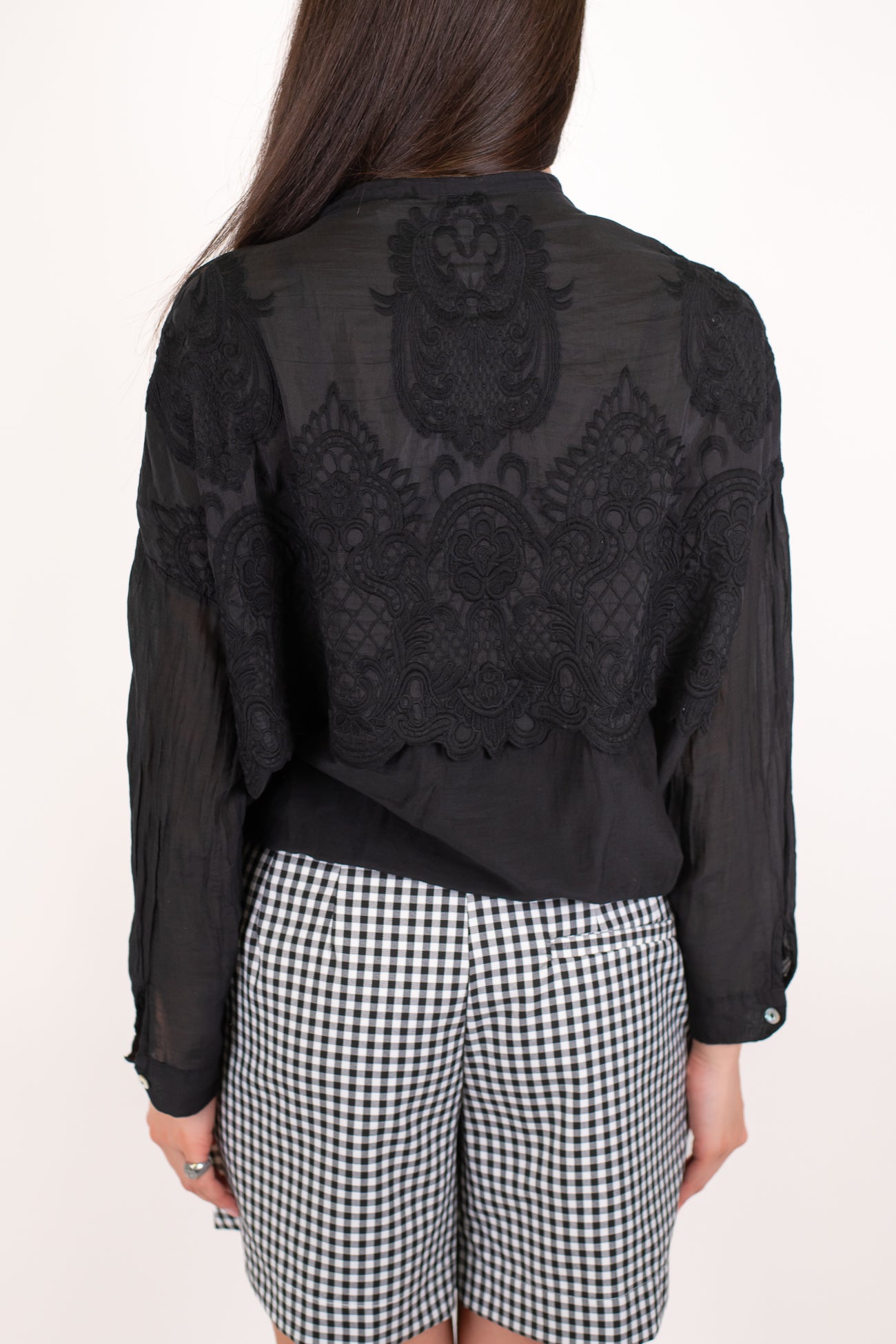Motel - Camicia in mussola di cotone e seta con ricami tono su tono