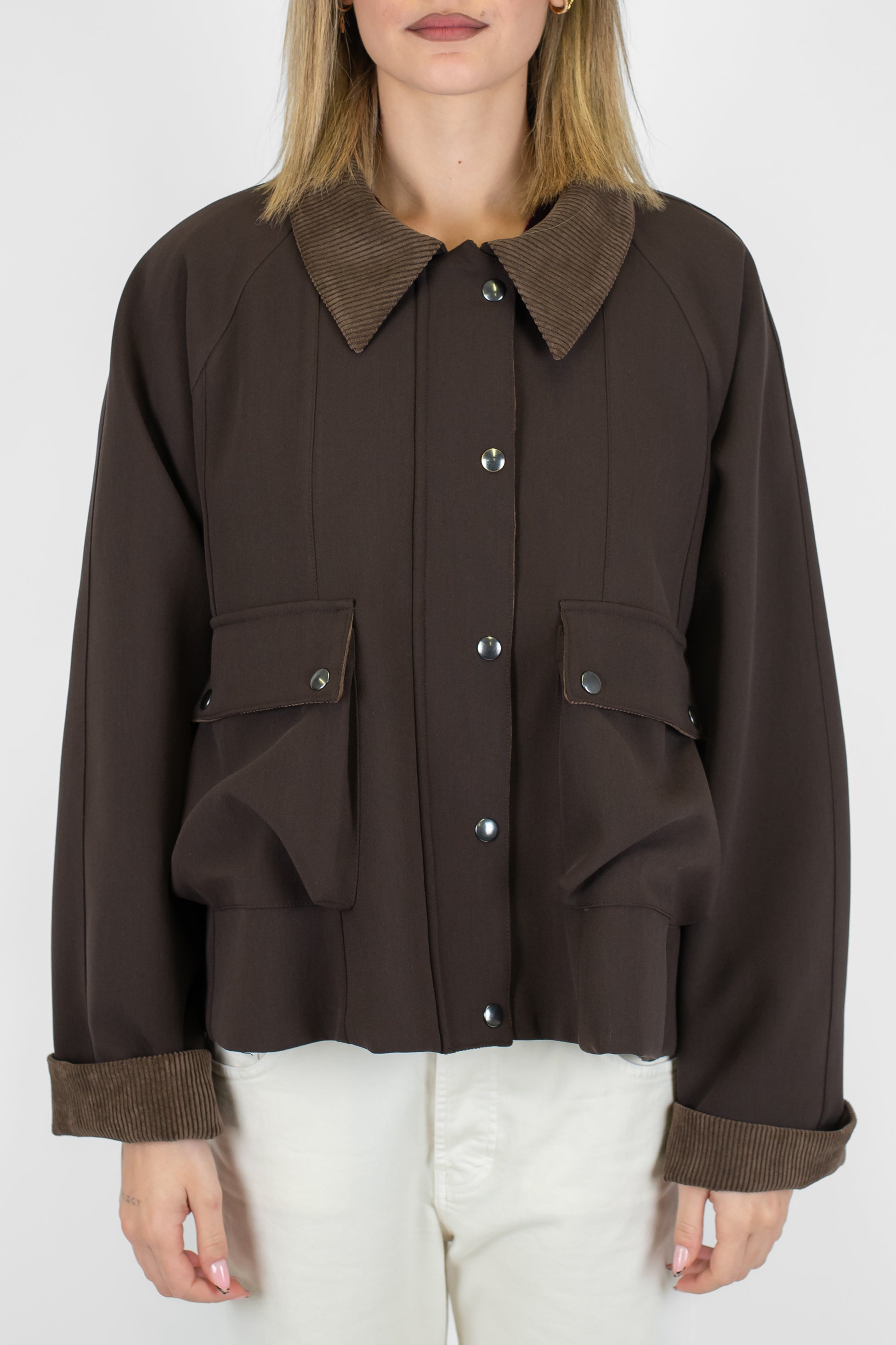 Dixie - Giubbino corto con tasche colletto e polsini in velluto a coste