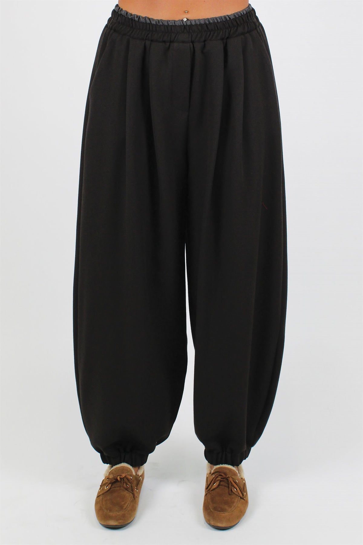 Maryley - Pantalone balloon con elastico in vita a contrasto ed elastico sul fondo