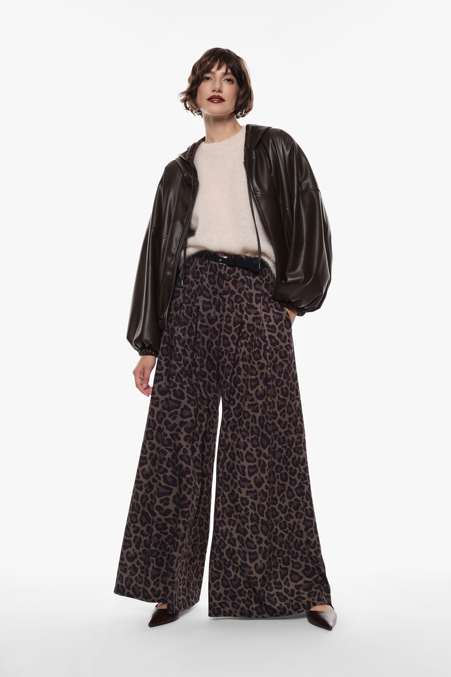 Imperial - Pantaloni ampi a vita alta fantasia animalier