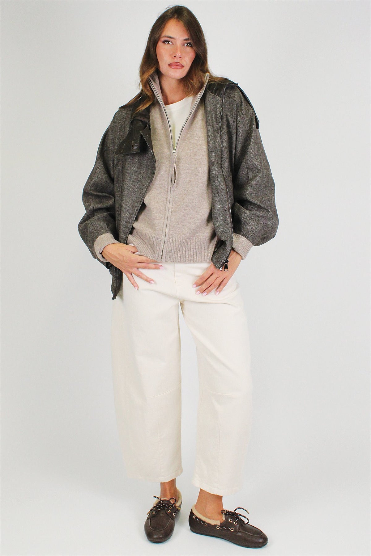 Dixie - Bomber fantasia spigata con collo alto