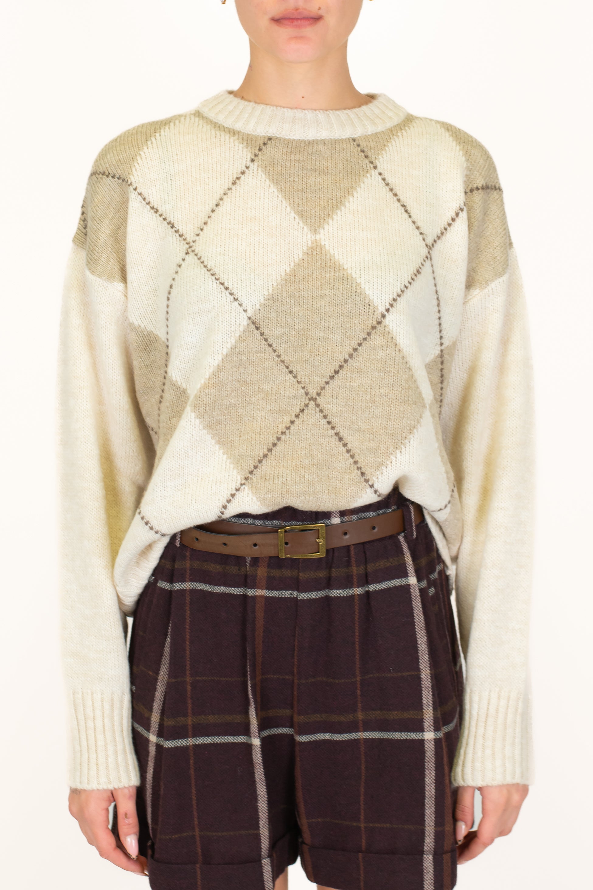 Tensione in - Maglia fantasia rombi a contrasto in misto lana