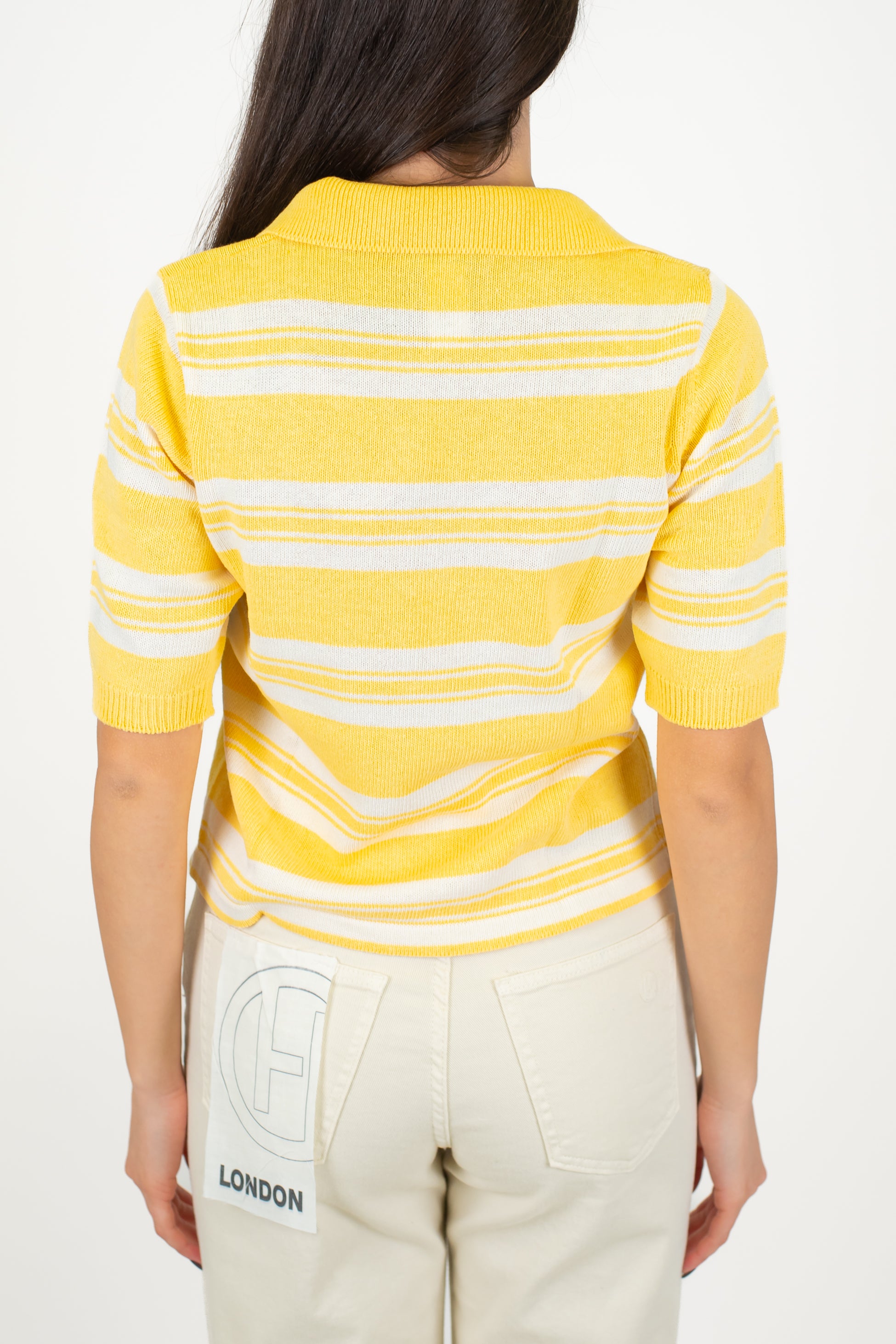 Maryley - Polo in maglia fantasia a righe con scollo a V