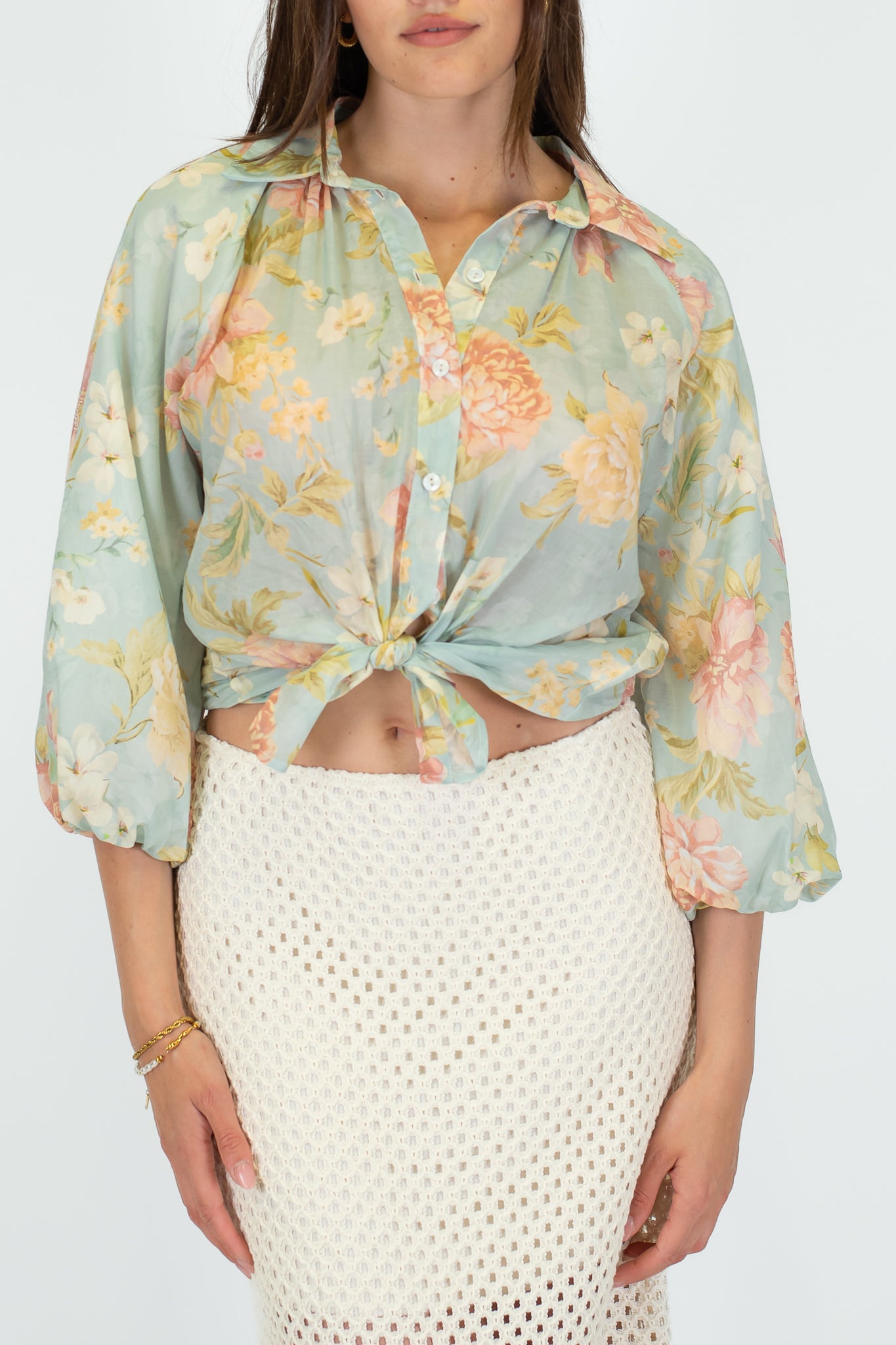 Tensione in - Camicia fantasia floreale in lyocell con manica a palloncino