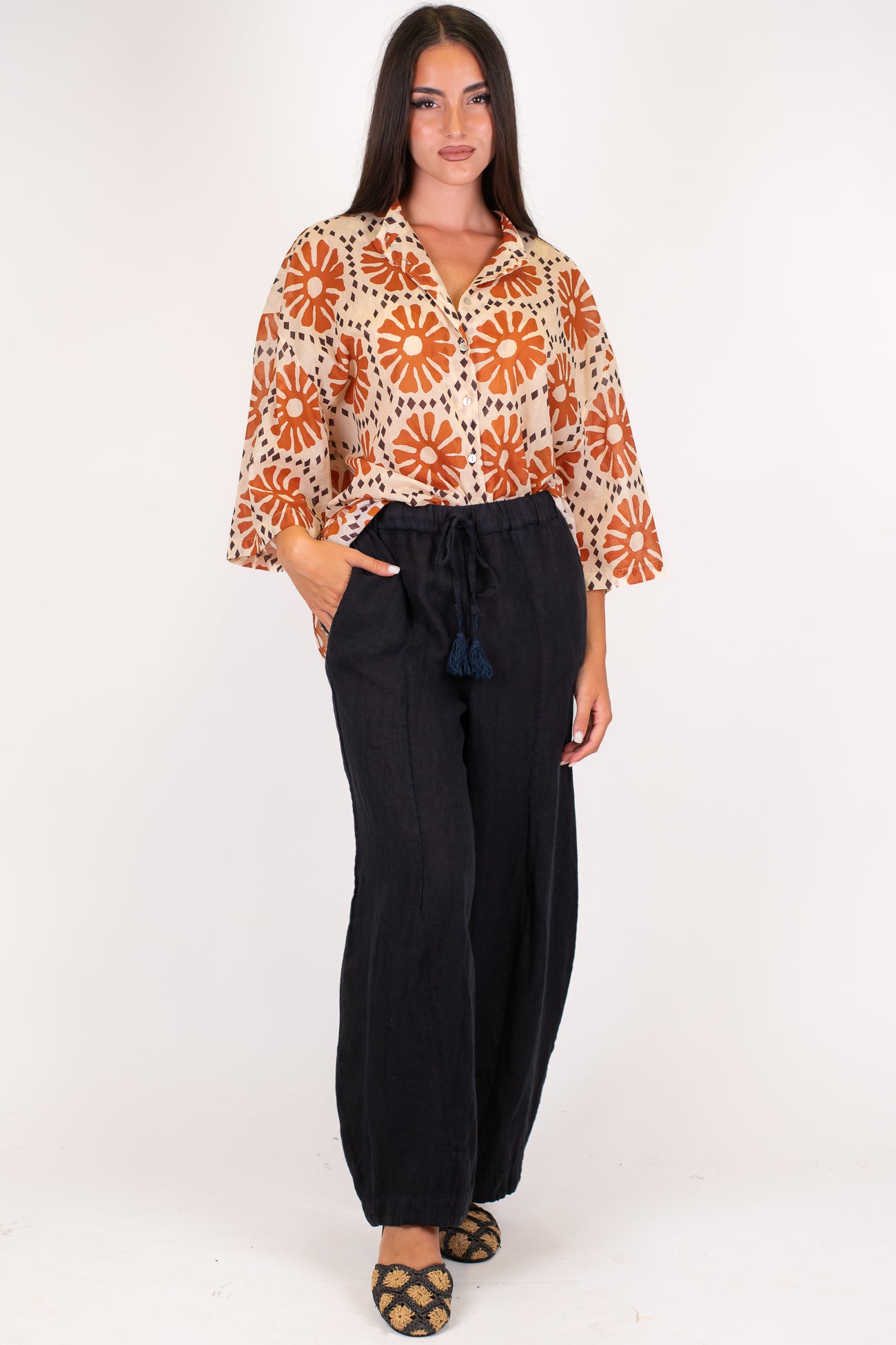 Motel - Pantalone balloon in puro lino con coulisse