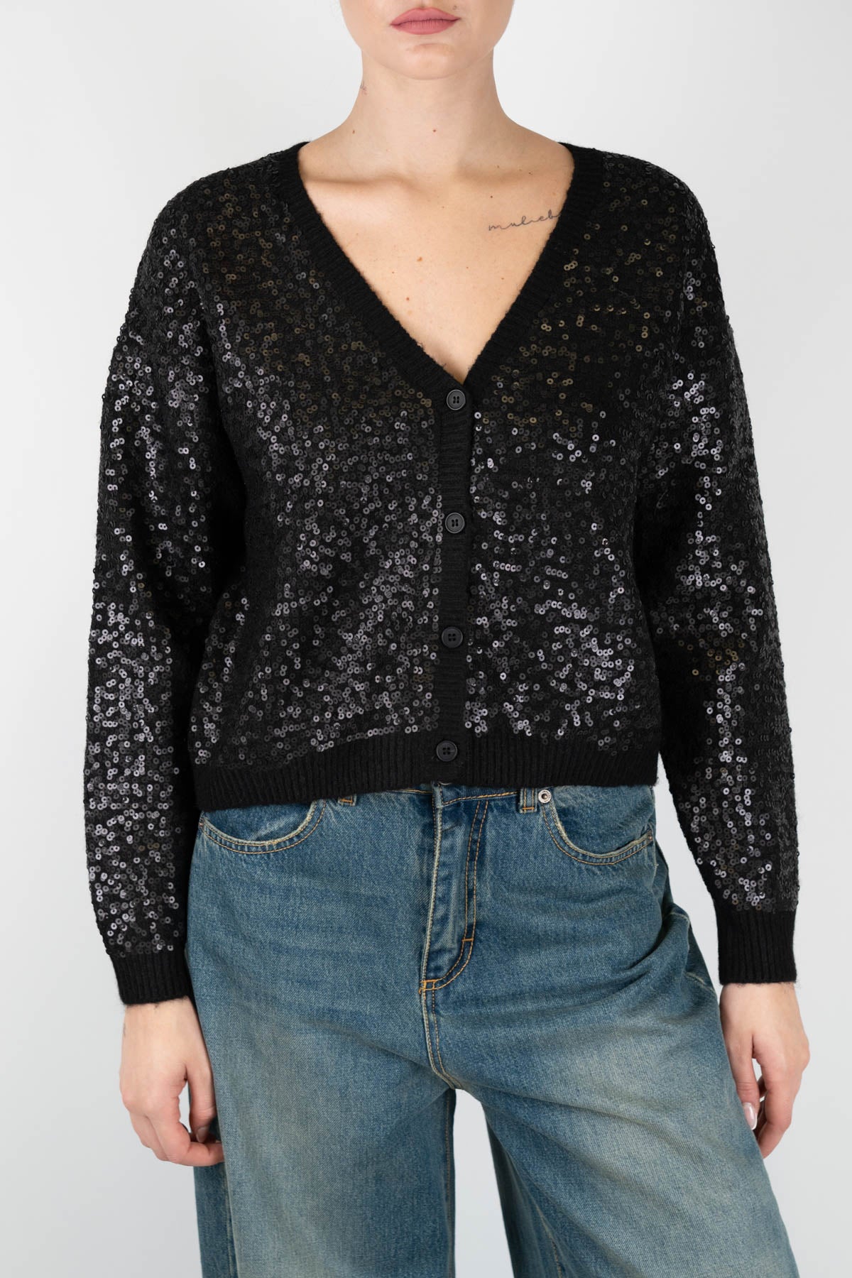 Motel - Cardigan in misto lana e paillettes