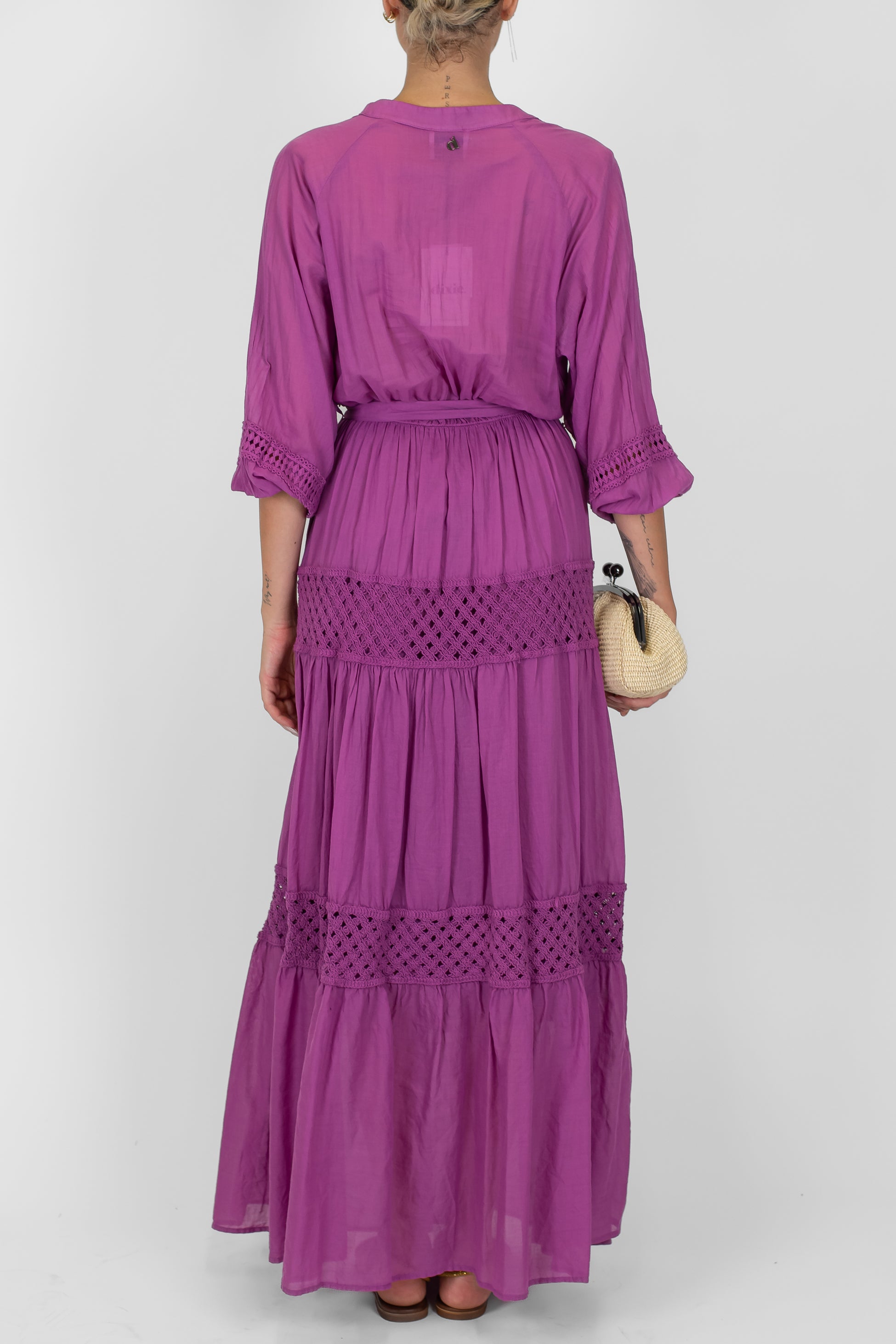 Dixie - Abito lungo in mussola di cotone con inserti crochet