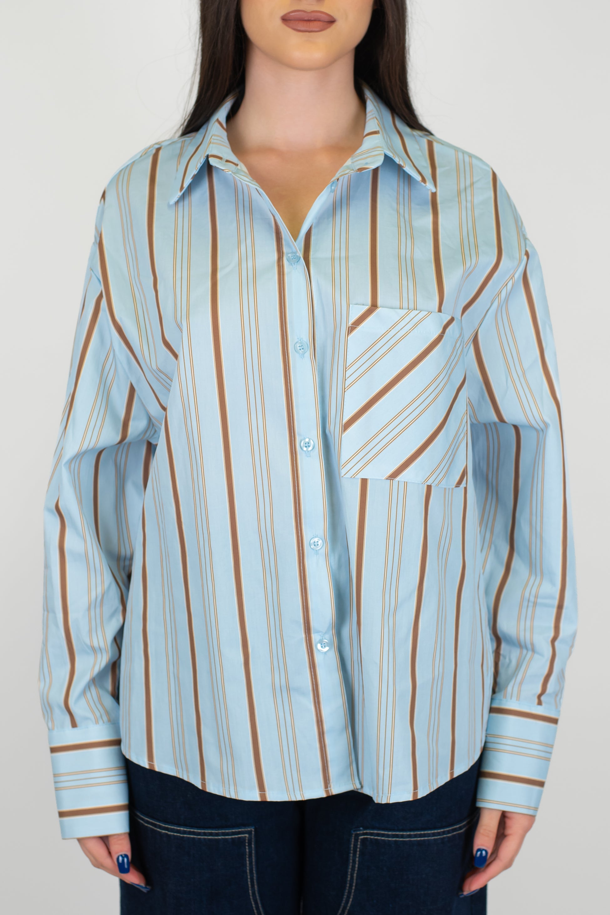 Haveone - Camicia over fantasia righe a contrasto con taschino