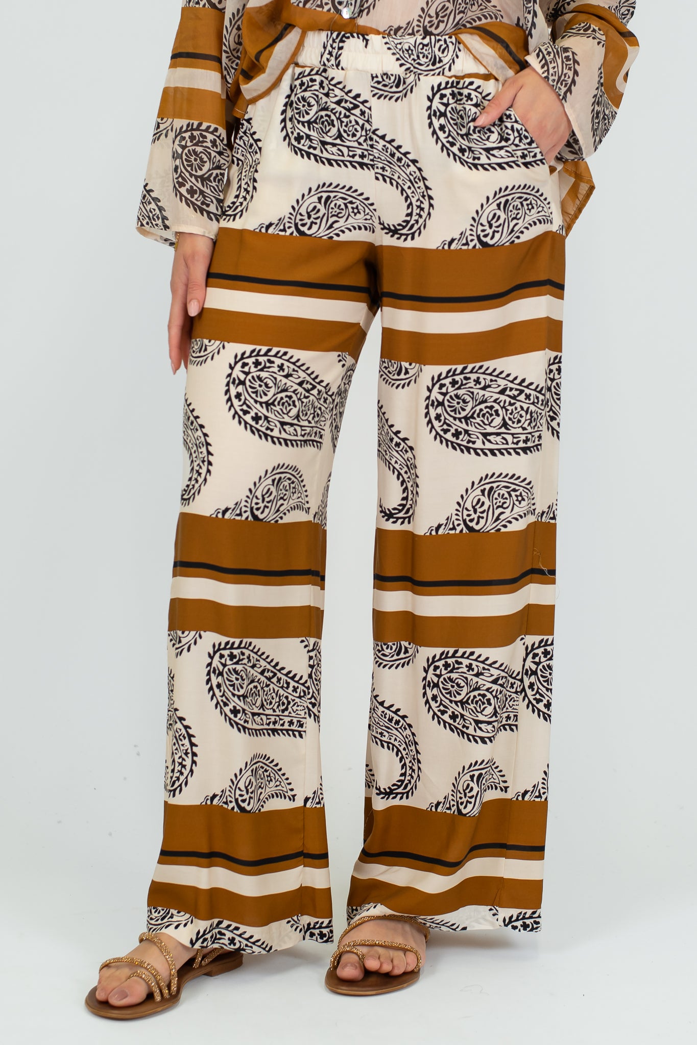 Haveone - Pantalone palazzo fantasia con elastico in vita