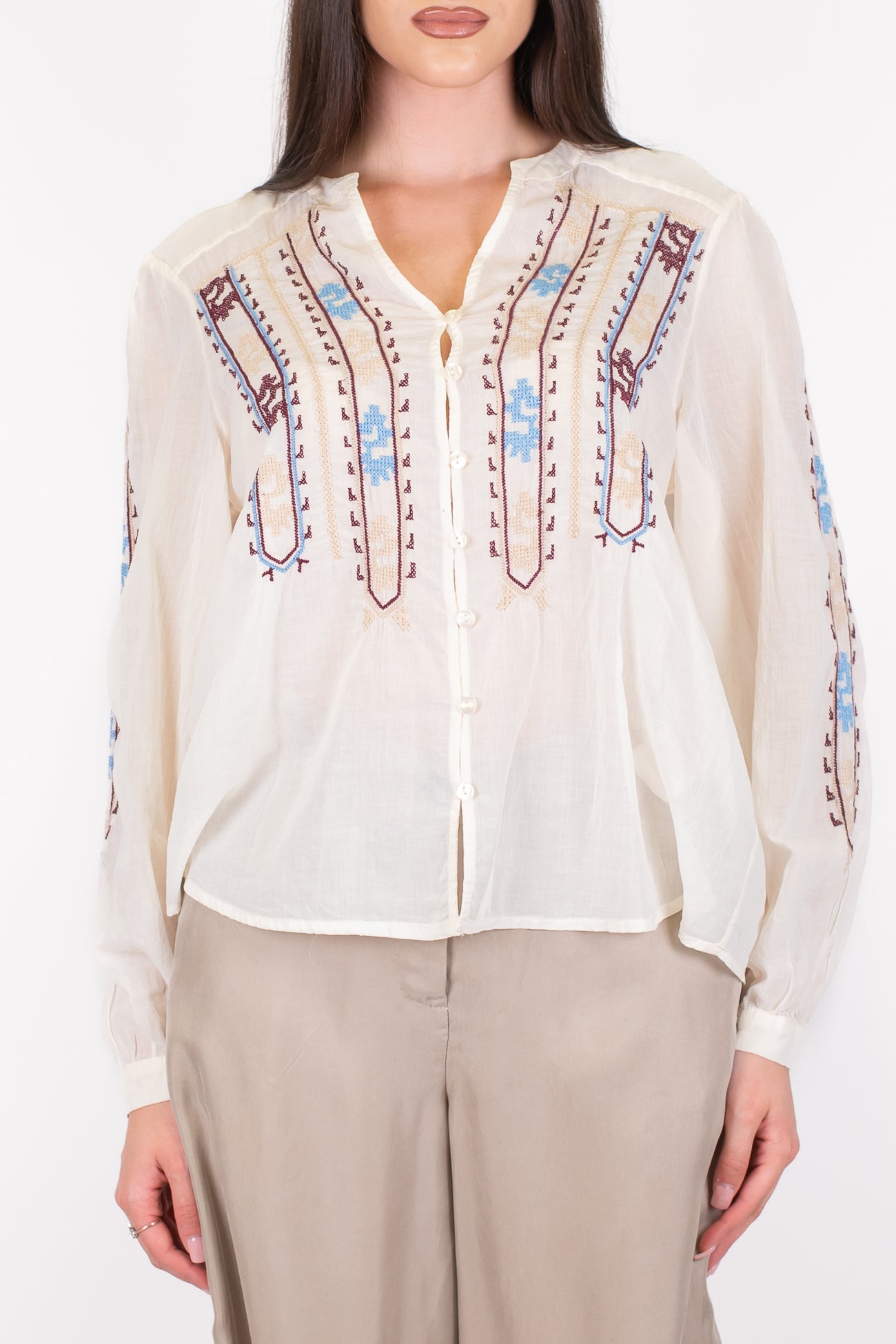 Souvenir - Camicia fantasia astratta ricamata con collo coreano