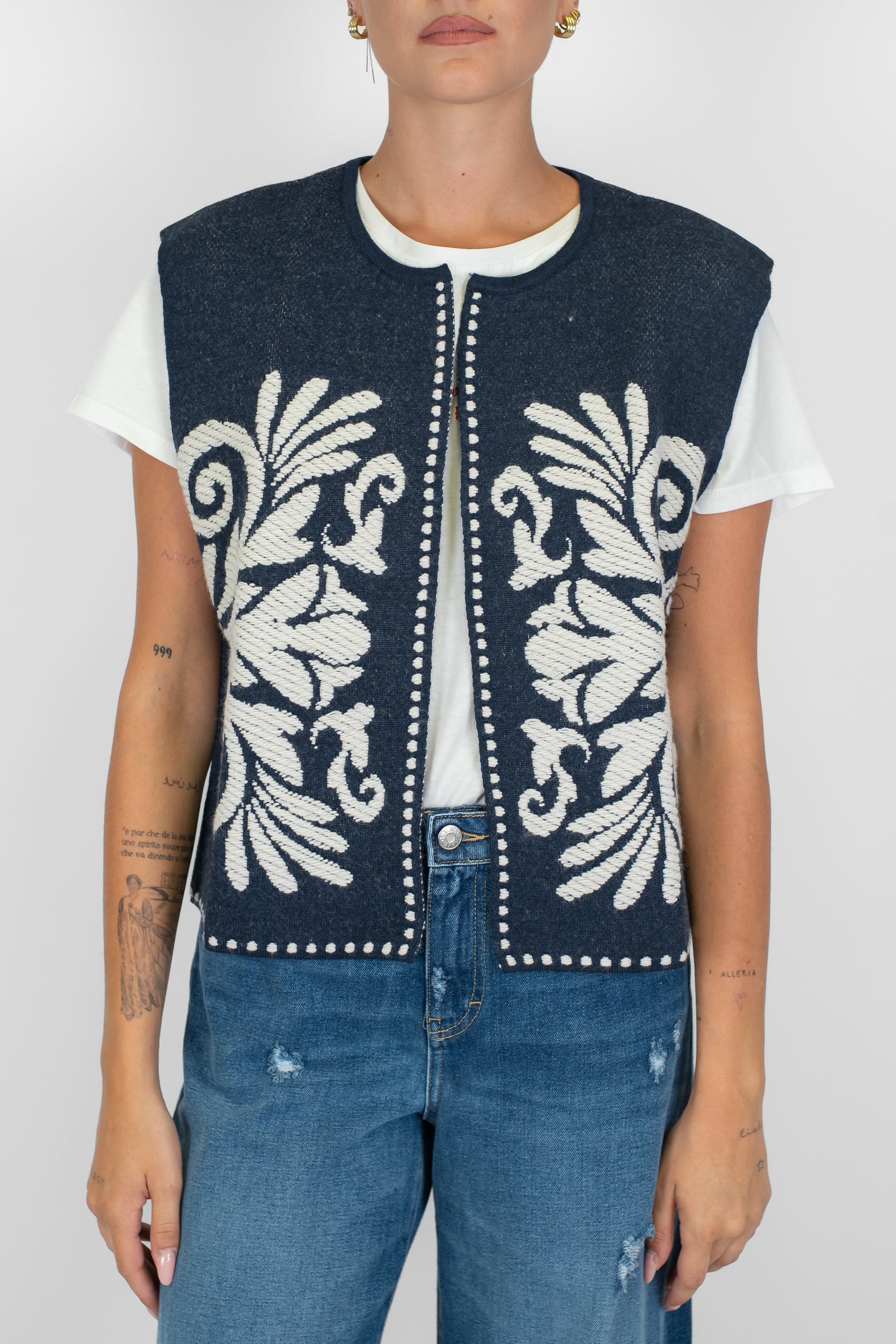 Tensione in - Gilet aperto fantasia astratta in misto lana