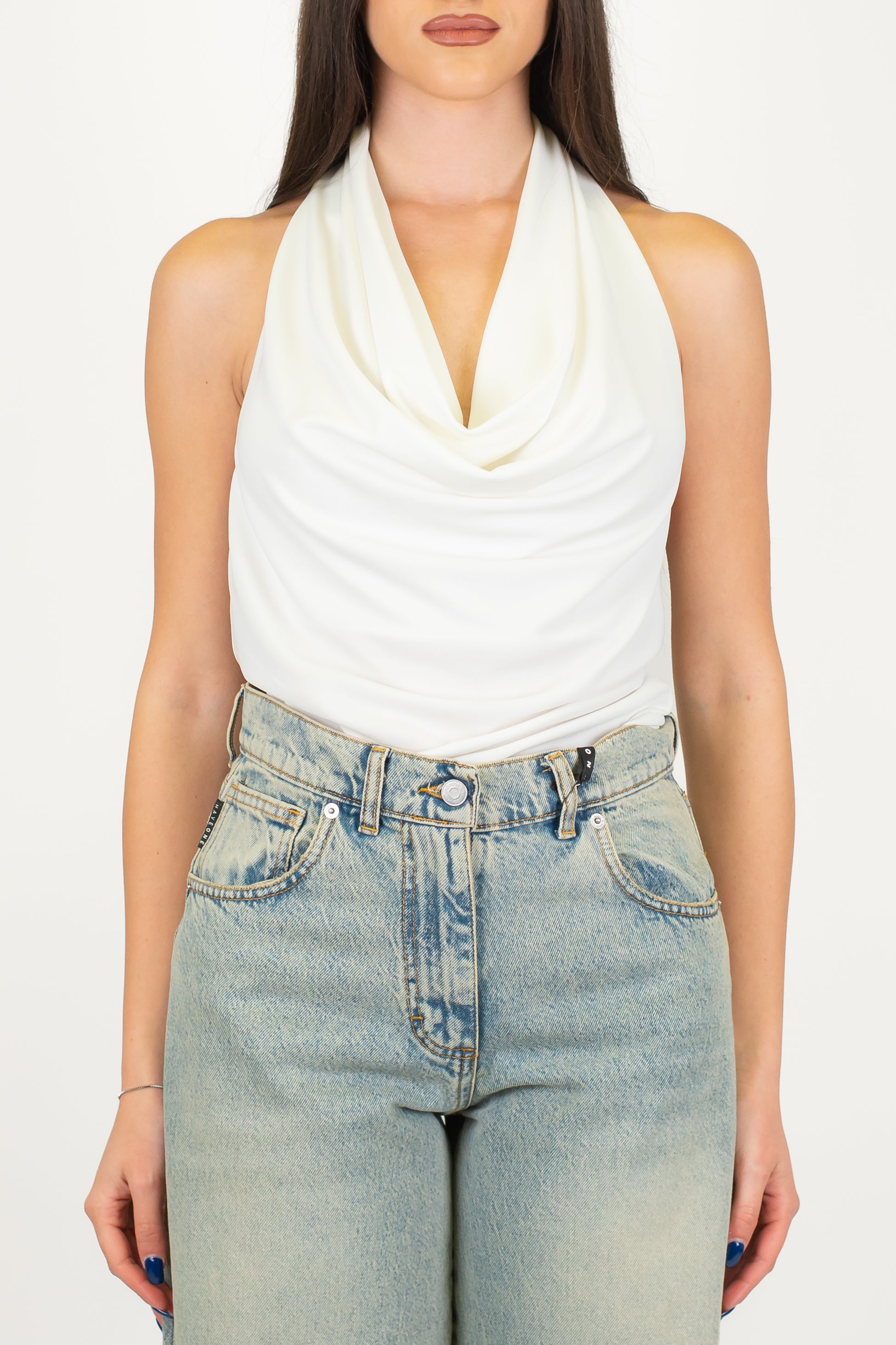 Haveone - Top body con scollo americano e drappeggio frontale