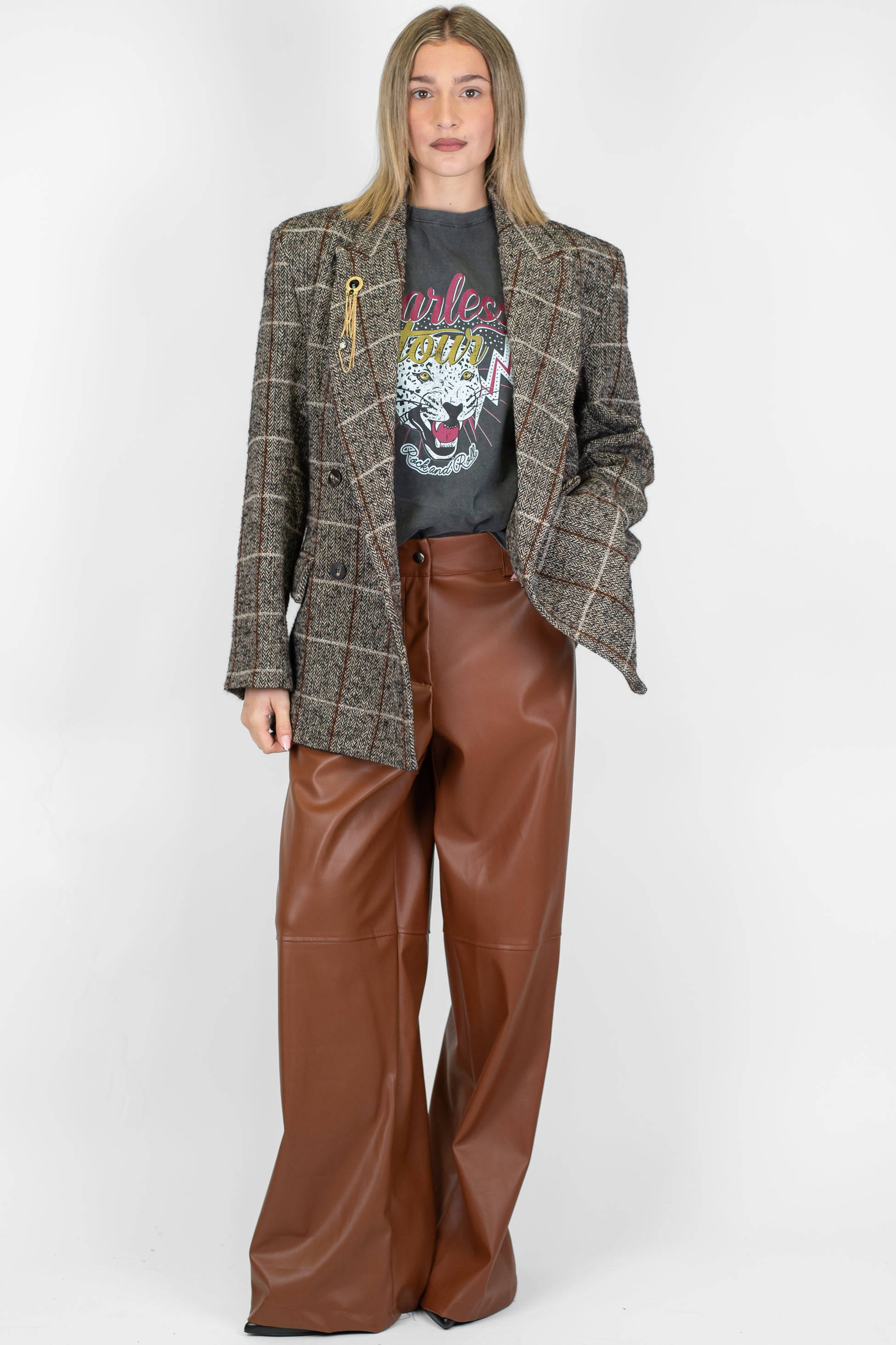 Dixie - Pantalone palazzo vita alta in ecopelle