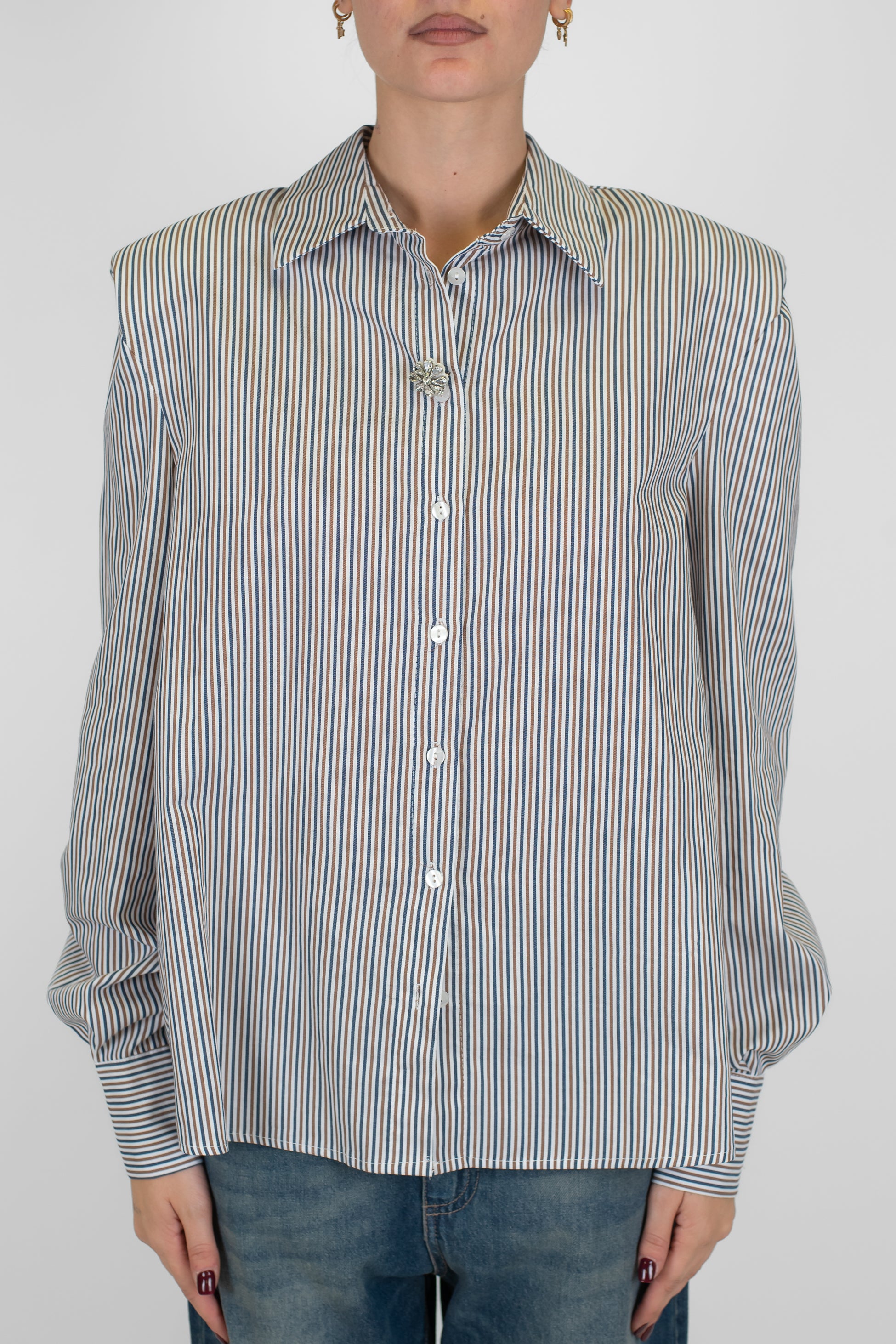 Maryley - Camicia in cotone a righe con spalline