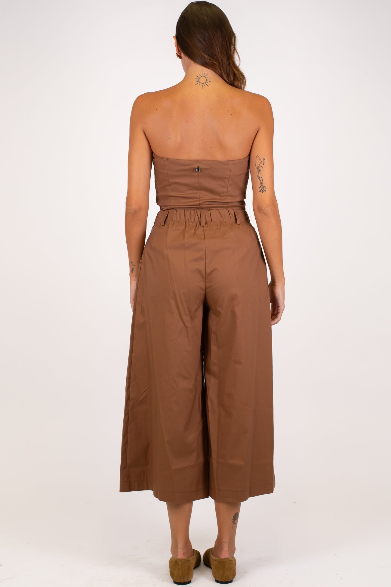 Dixie - Coordinato in cotone tela paracadute con top a fascia e pantalone crop
