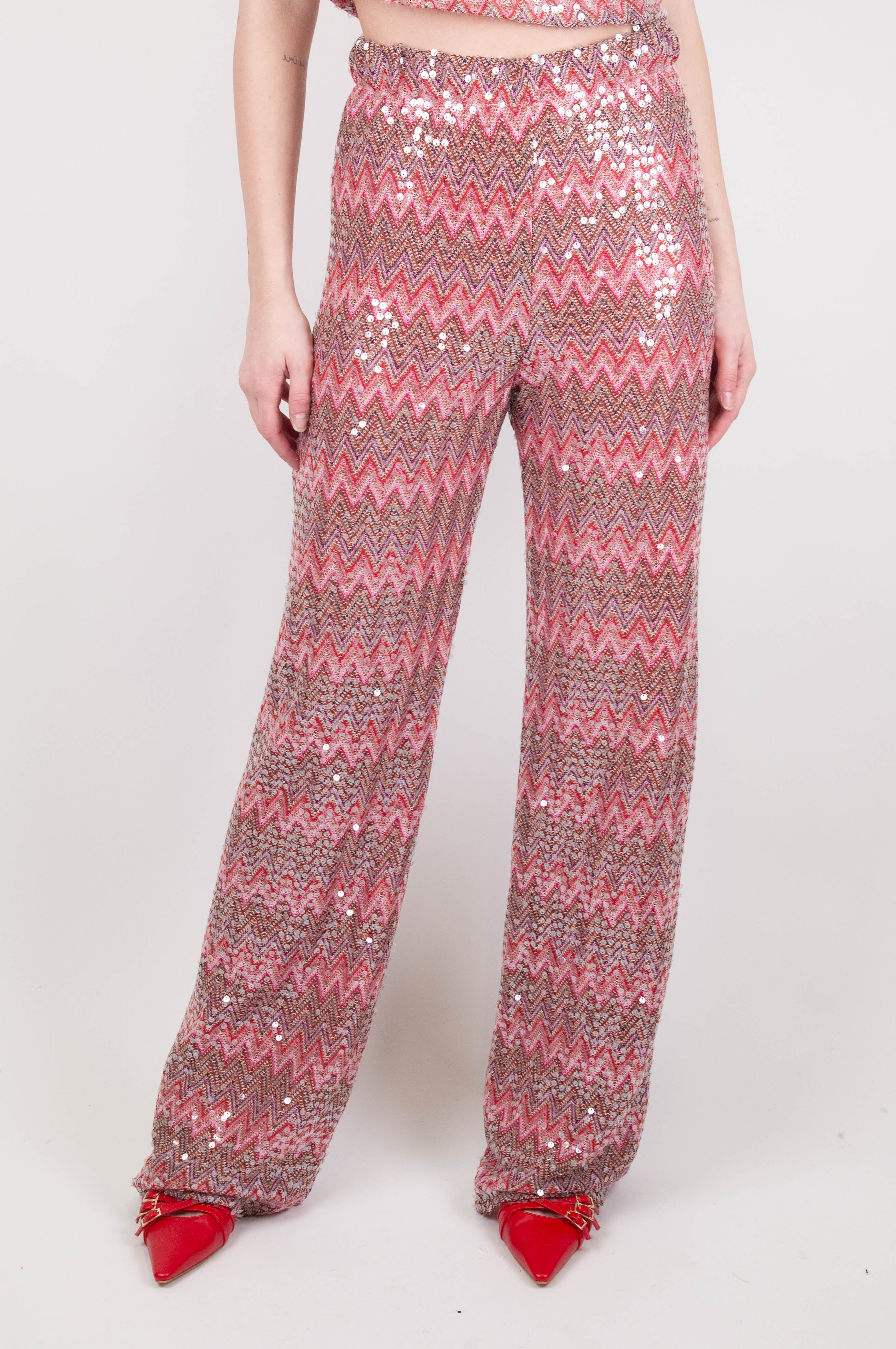 Haveone - Pantalone paillettes fantasia zig zag