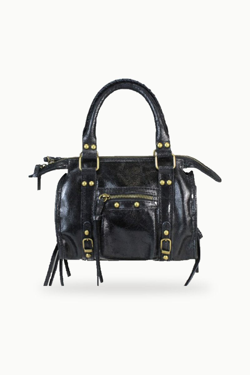 Borsa piccola in pelle spalmata con finiture in oro anticato