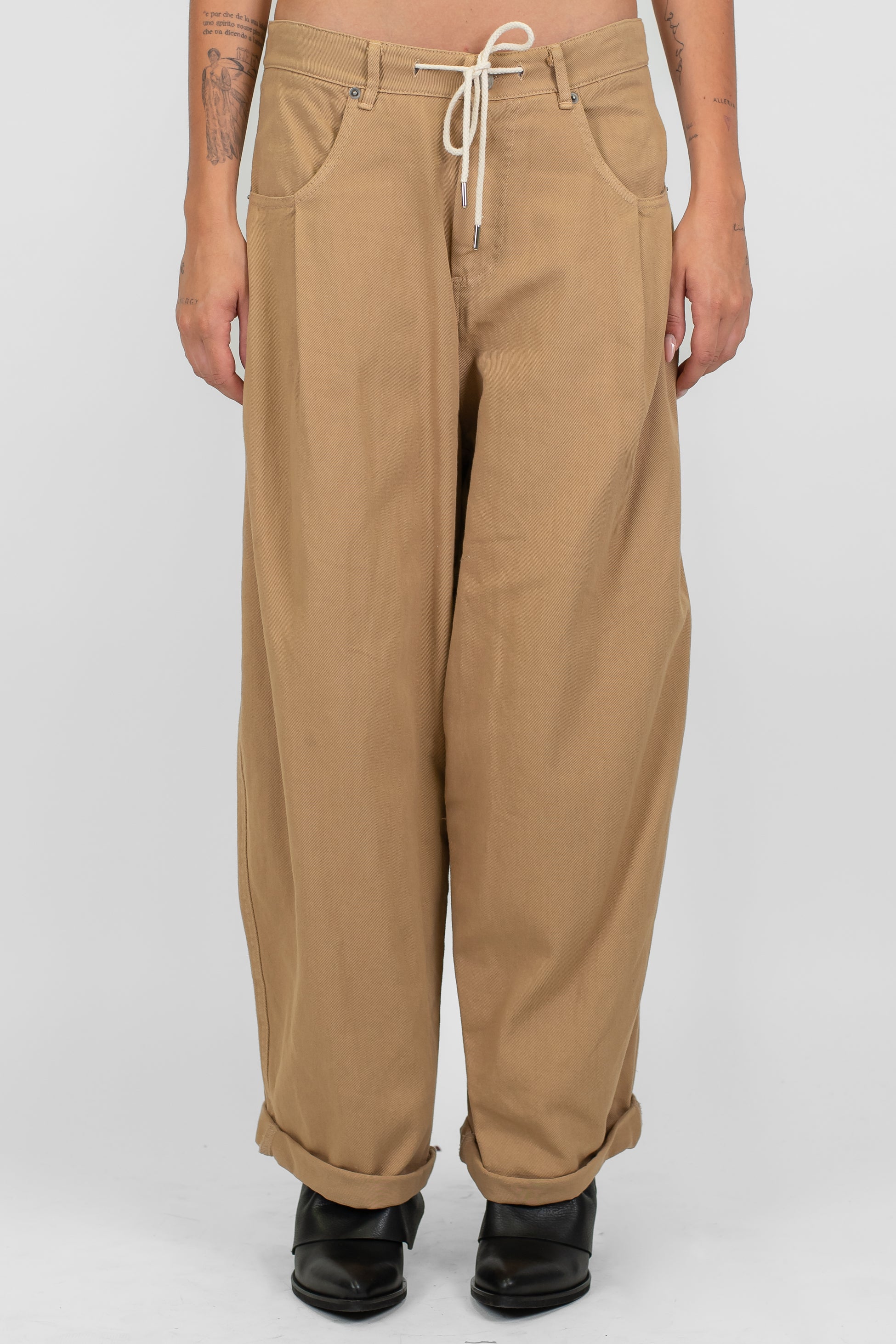 Motel - Pantalone palazzo in denim colorato con coulisse