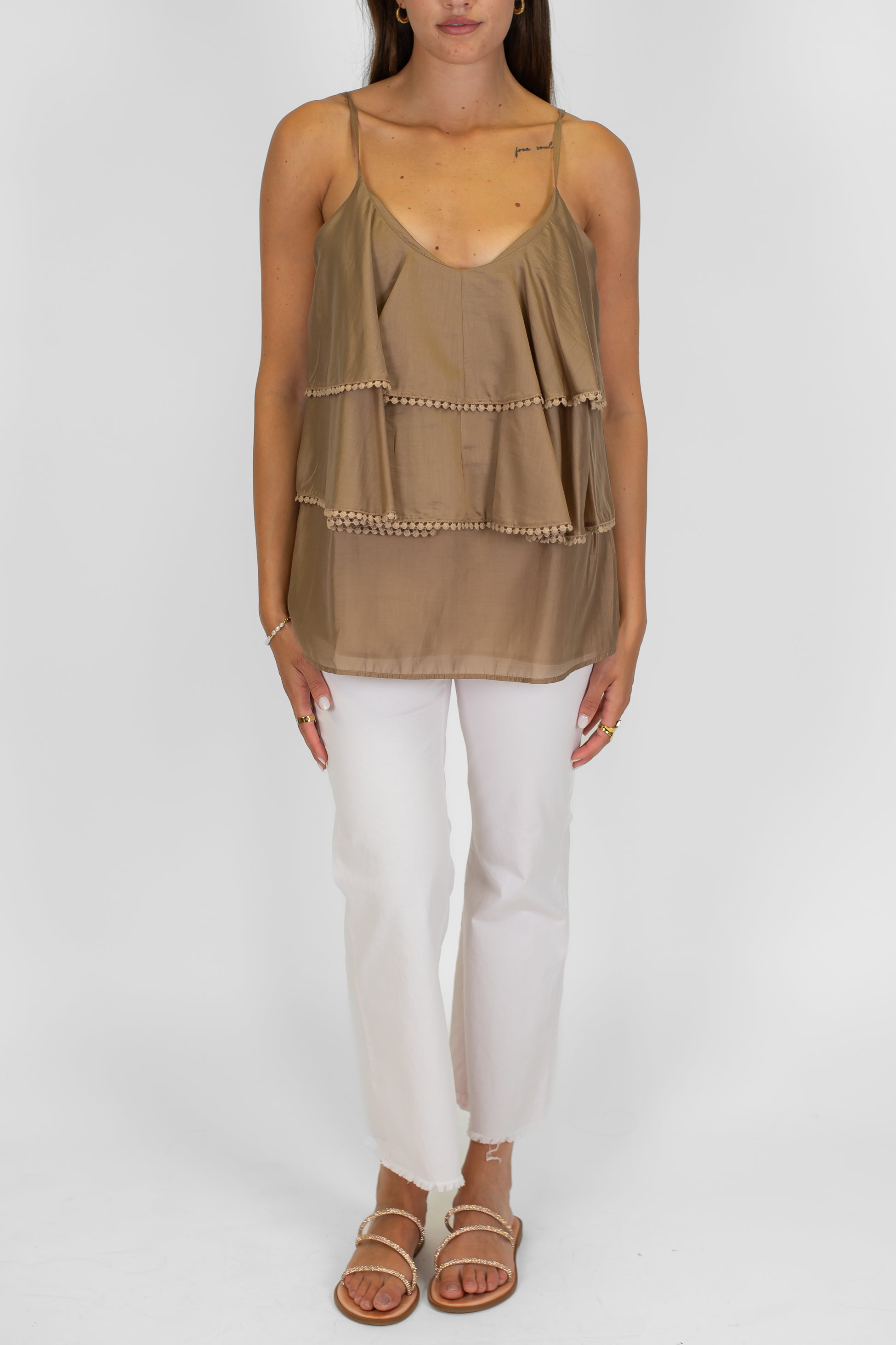 Motel - Top a balze in tencele con spallina sottile