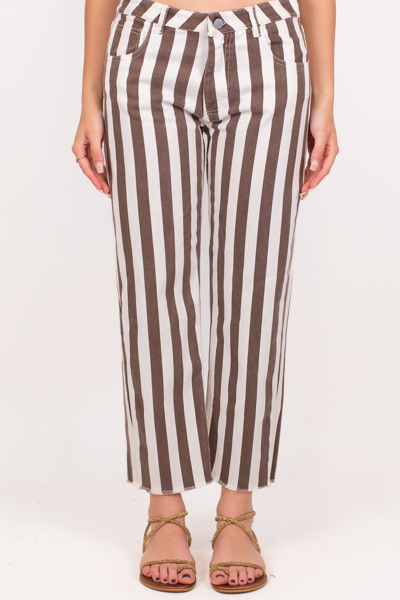 Tensione in - Pantalone regular in denim fantasia a righe