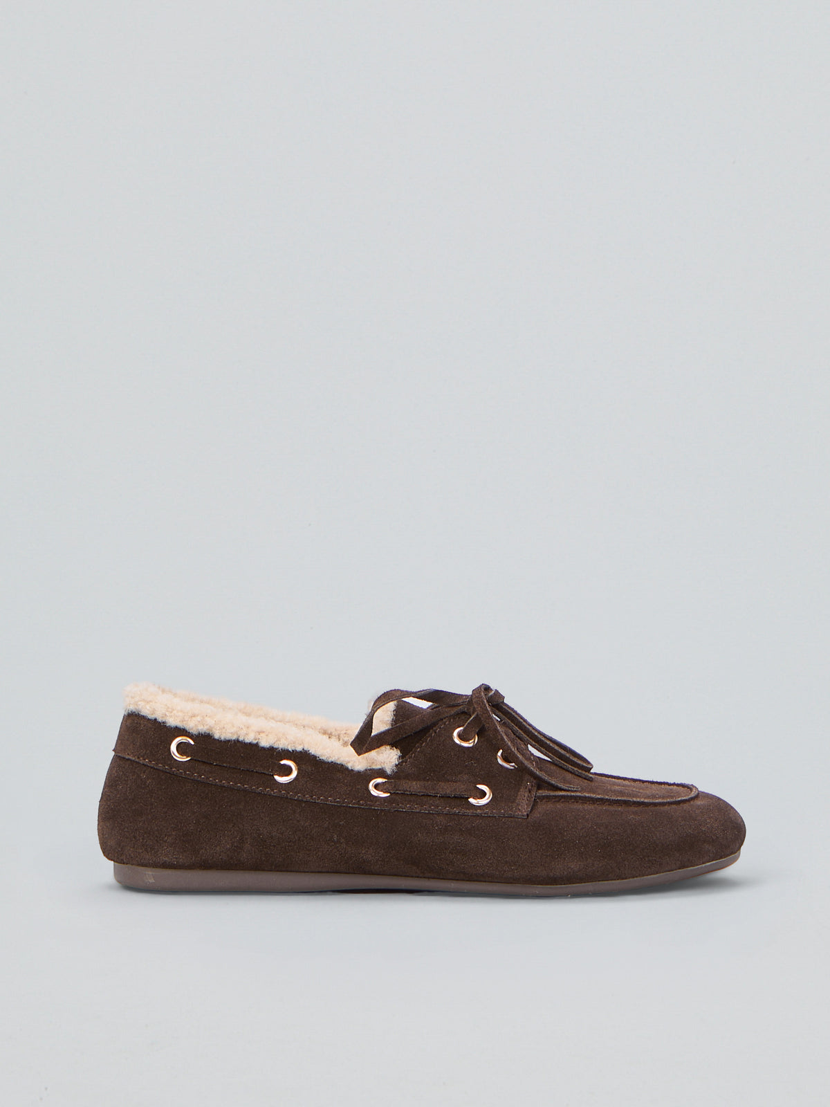 Ovyè - Mocassino in suede punta tonda con lacci e fodera in morbida pelliccia