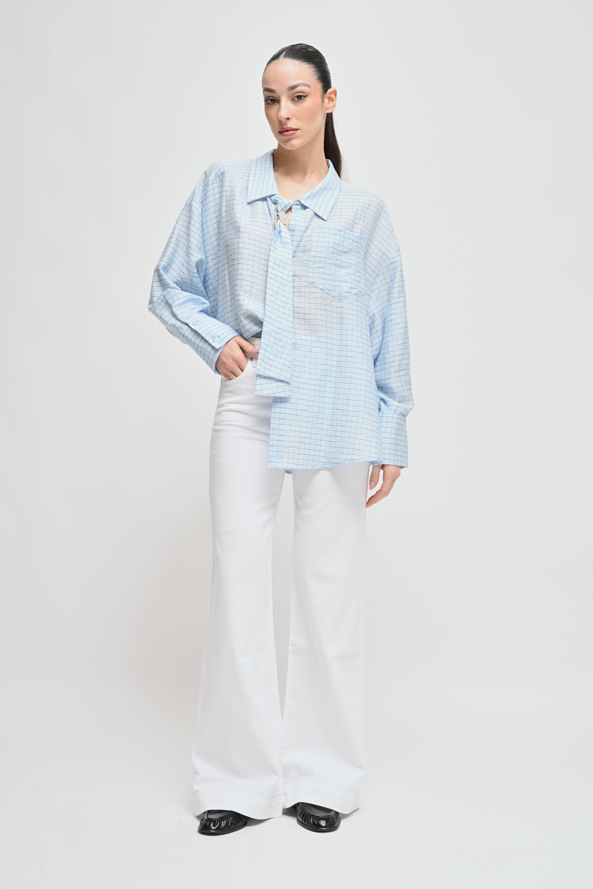 Maryley - Pantalone flare in denim colorato