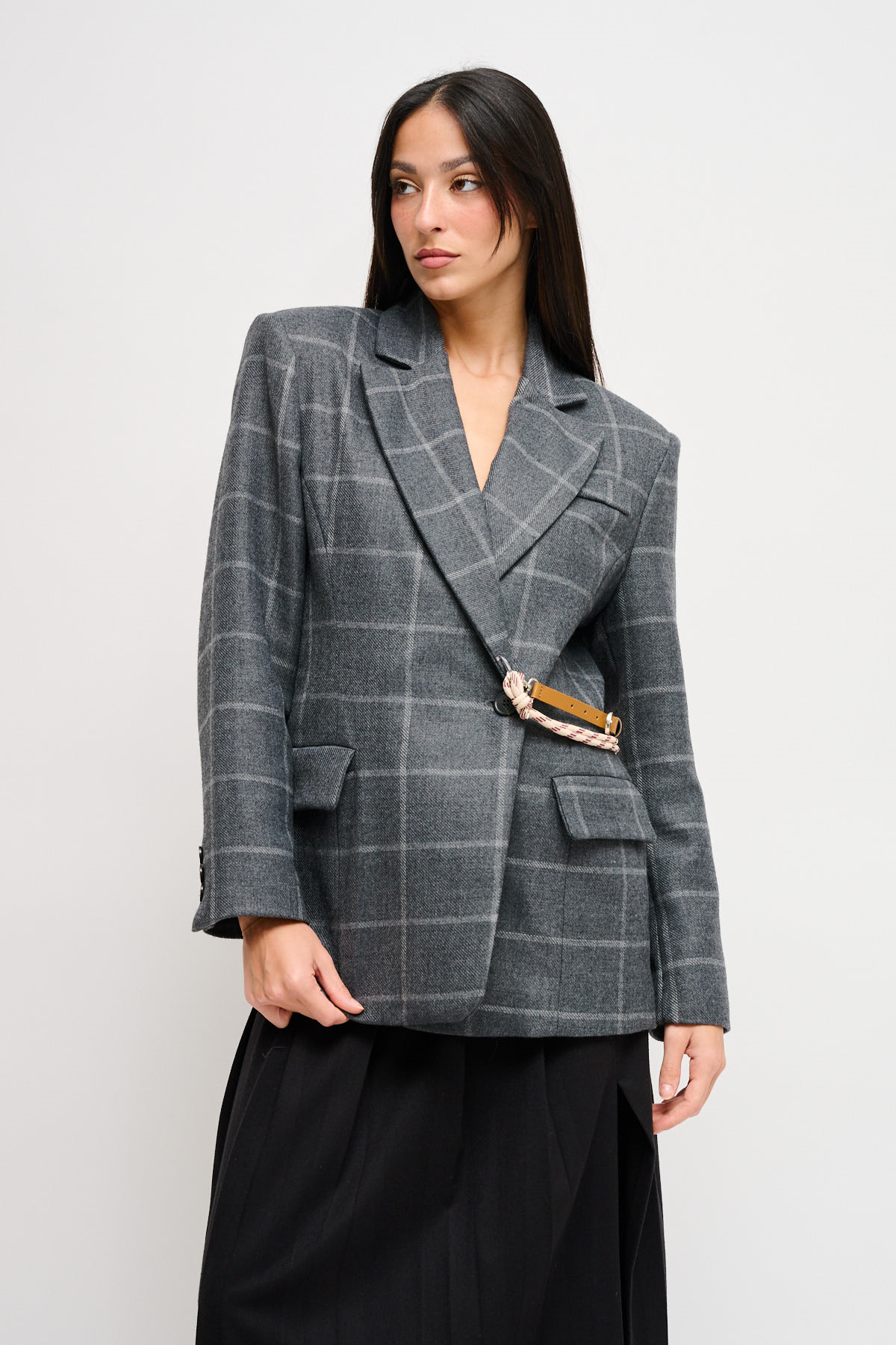 Maryley - Giacca doppiopetto fantasia check in misto lana