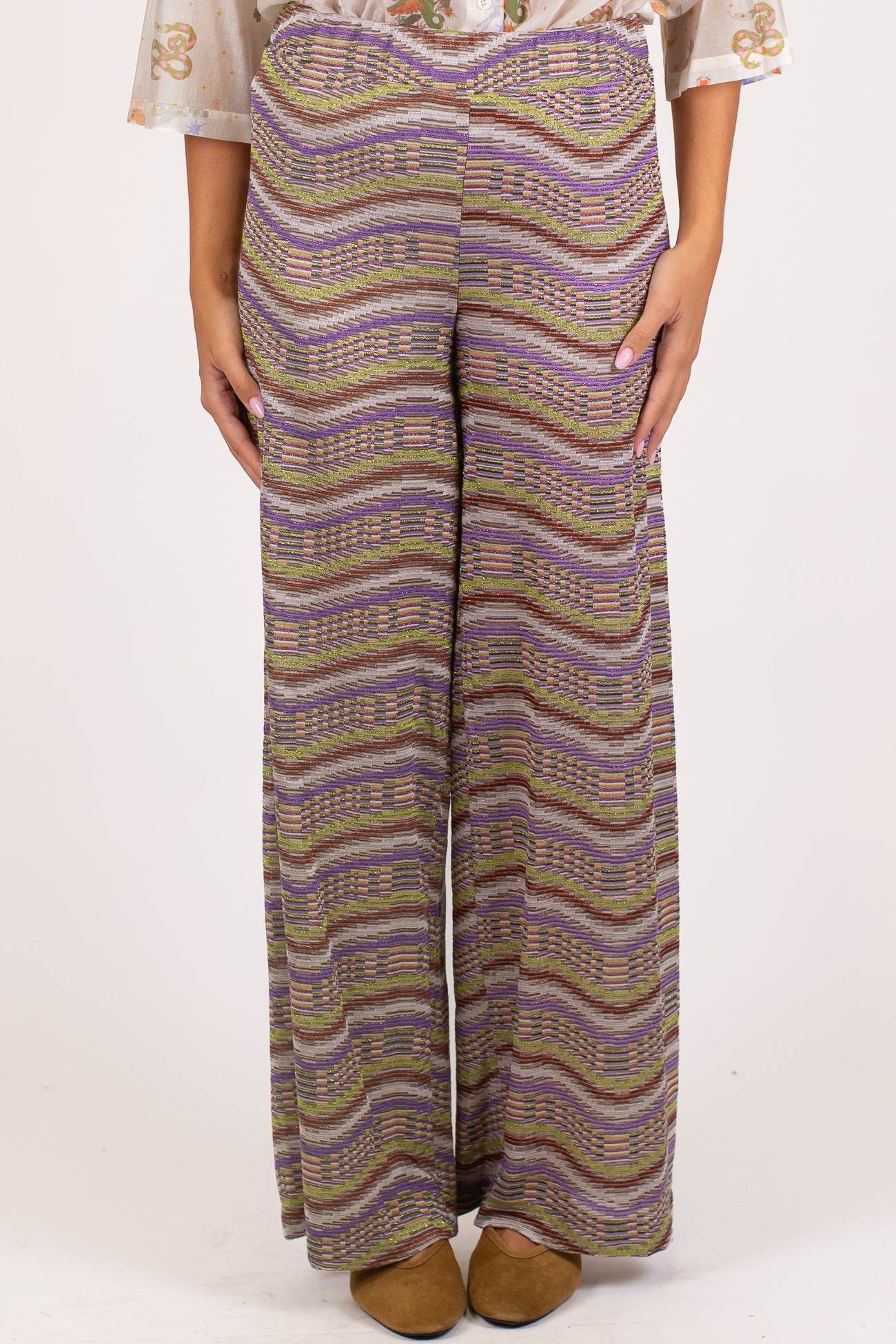 Dixie - Pantalone palazzo fantasia astratta con elastico in vita